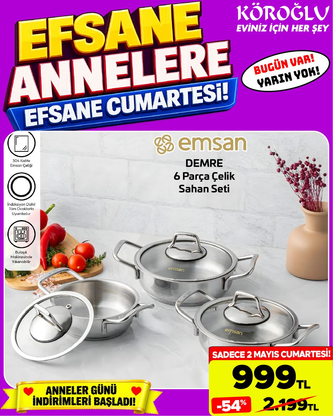 Emsan Demre 6 Parça Çelik Sahan Seti Main image