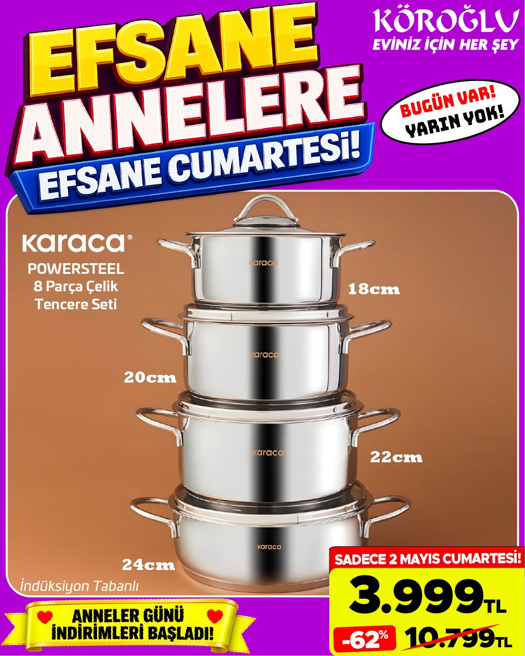 Karaca Powersteel 8 Parça Çelik Tencere Seti