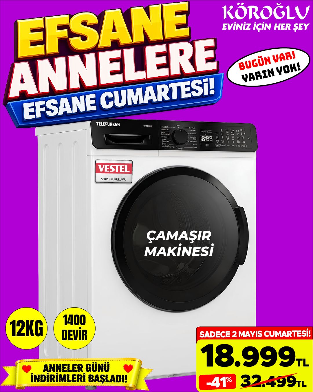 Telefunken 12 Kg 1400 Devir Çamaşır Makinesi