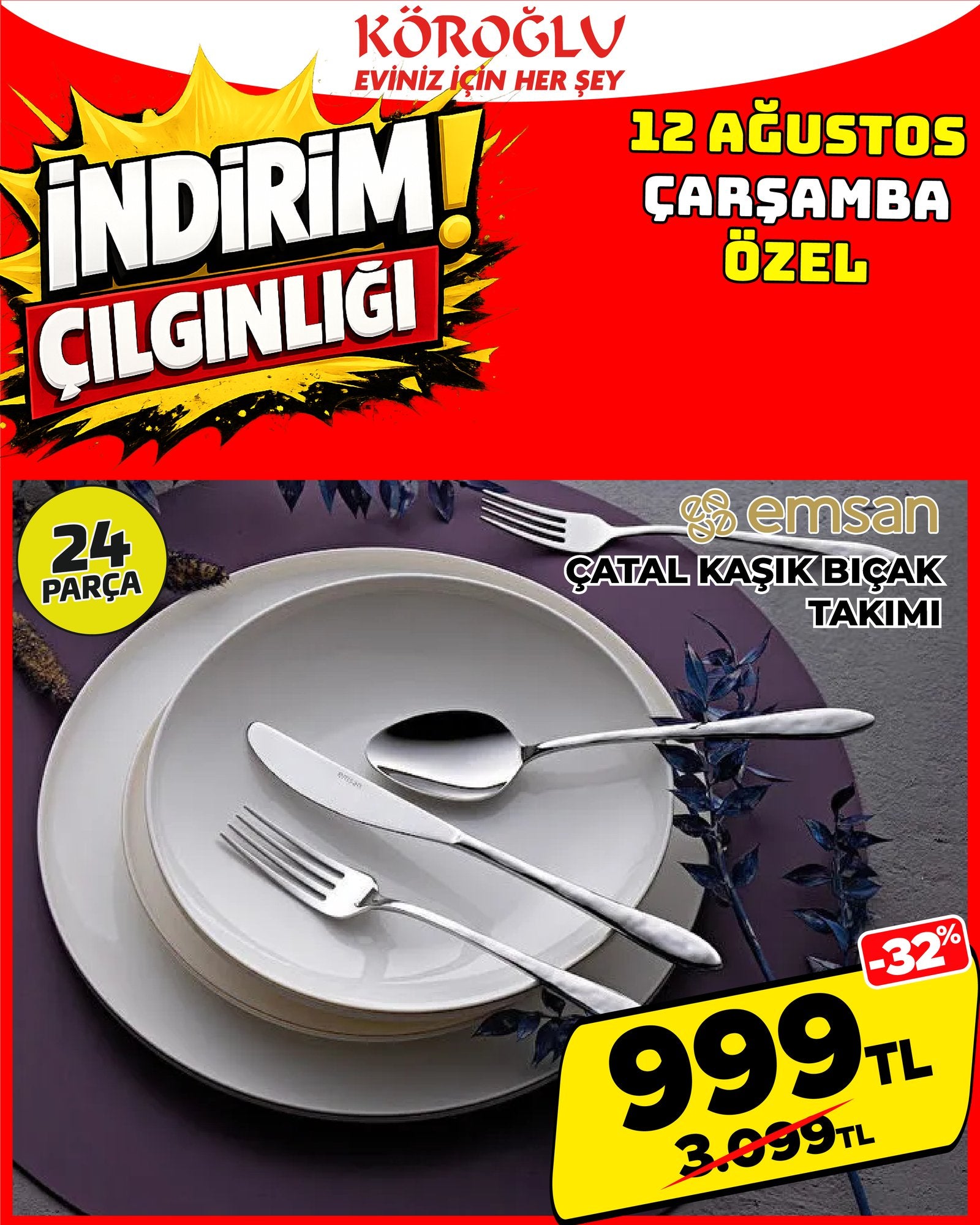 24 Parça Çatal Kaşık Bıçak Takımı