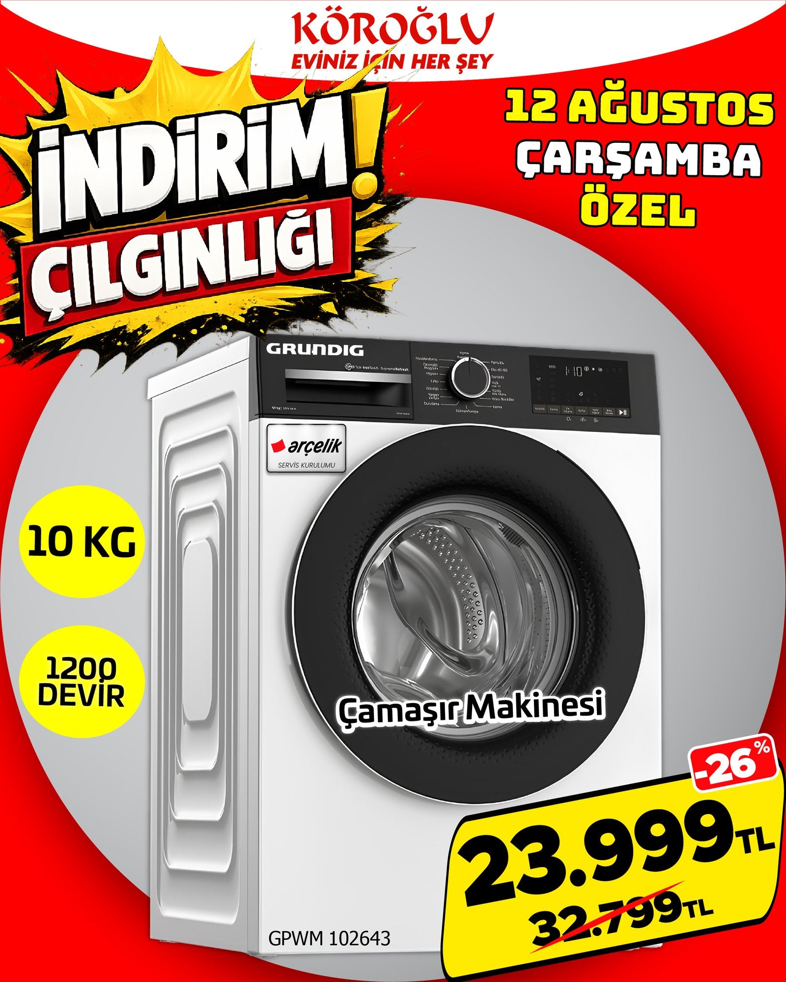 Grundig GPWM 102643 10 Kg Çamaşır Makinesi Main image