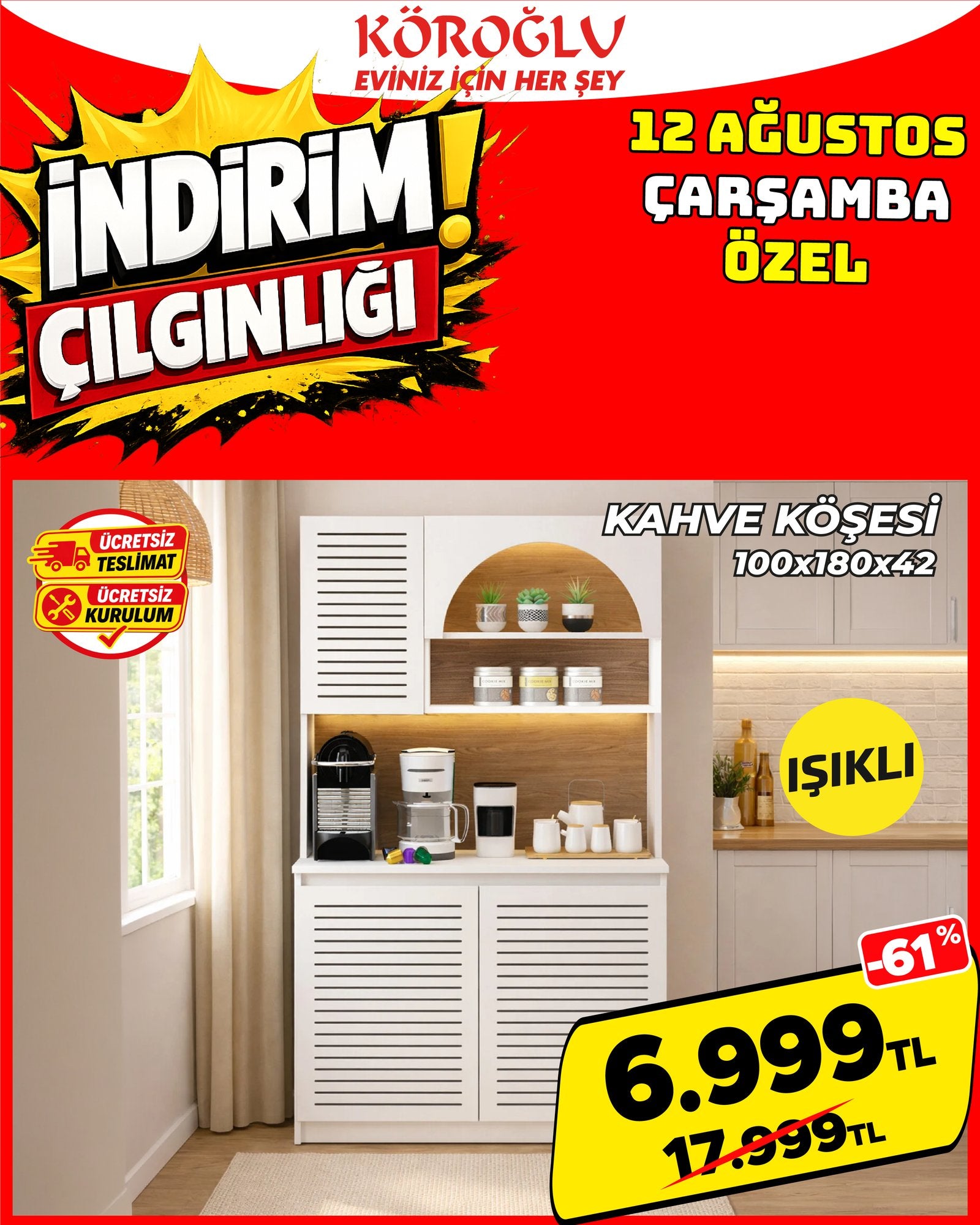 Işıklı Kahve Köşesi 100x180x42 cm Main image