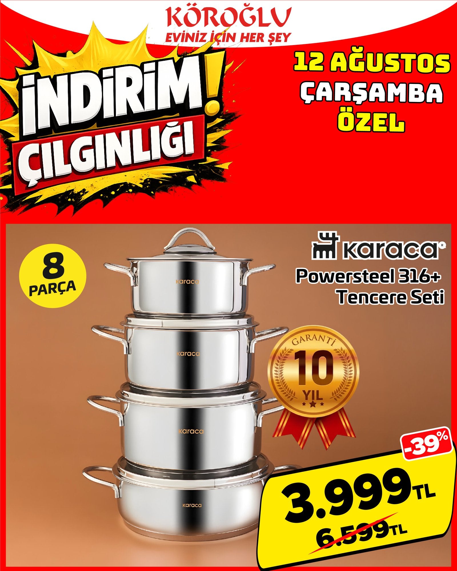 Karaca Powersteel 316+ 8 Parça Tencere Seti