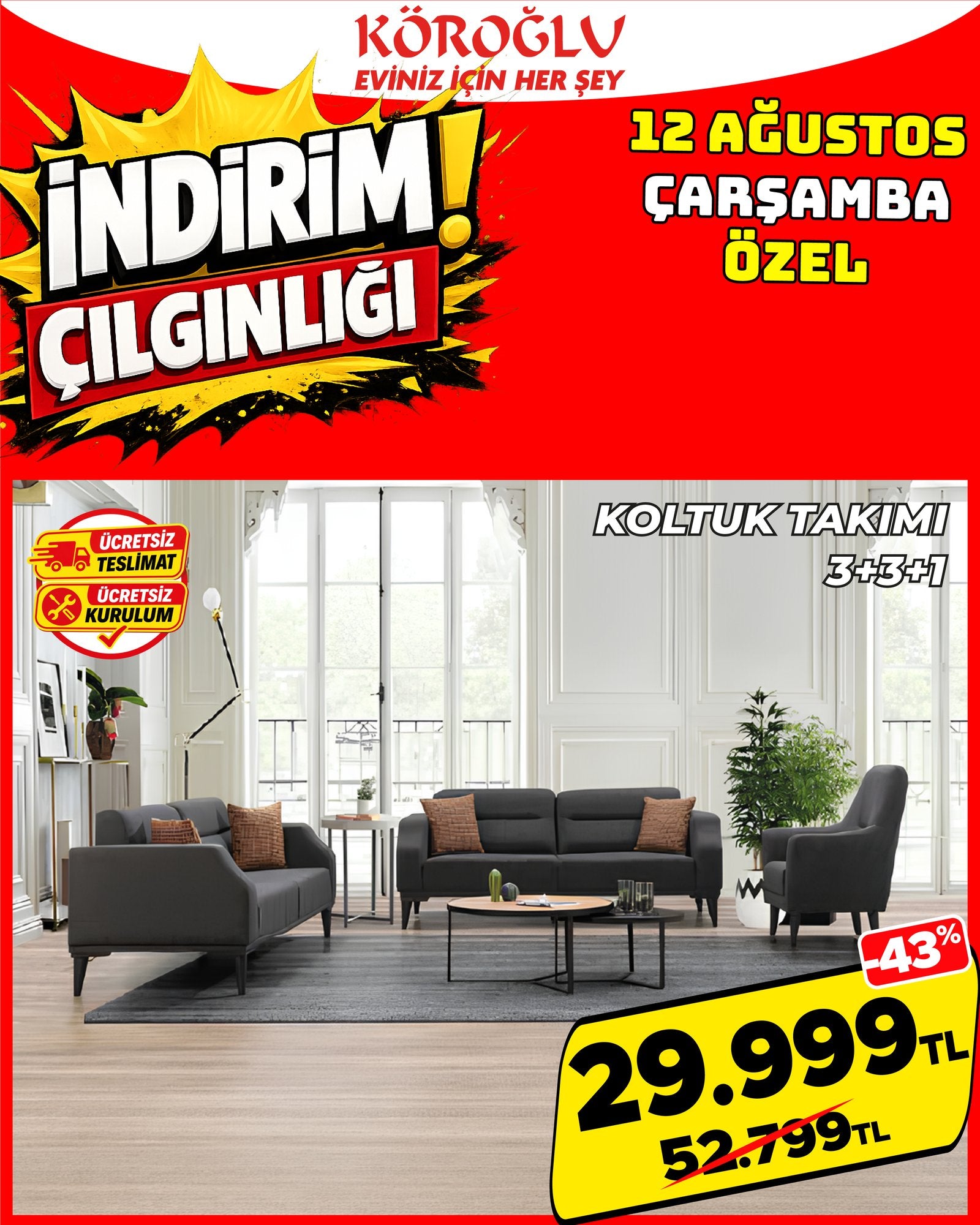 Antrasit Koltuk Takımı 3+3+1 Main image