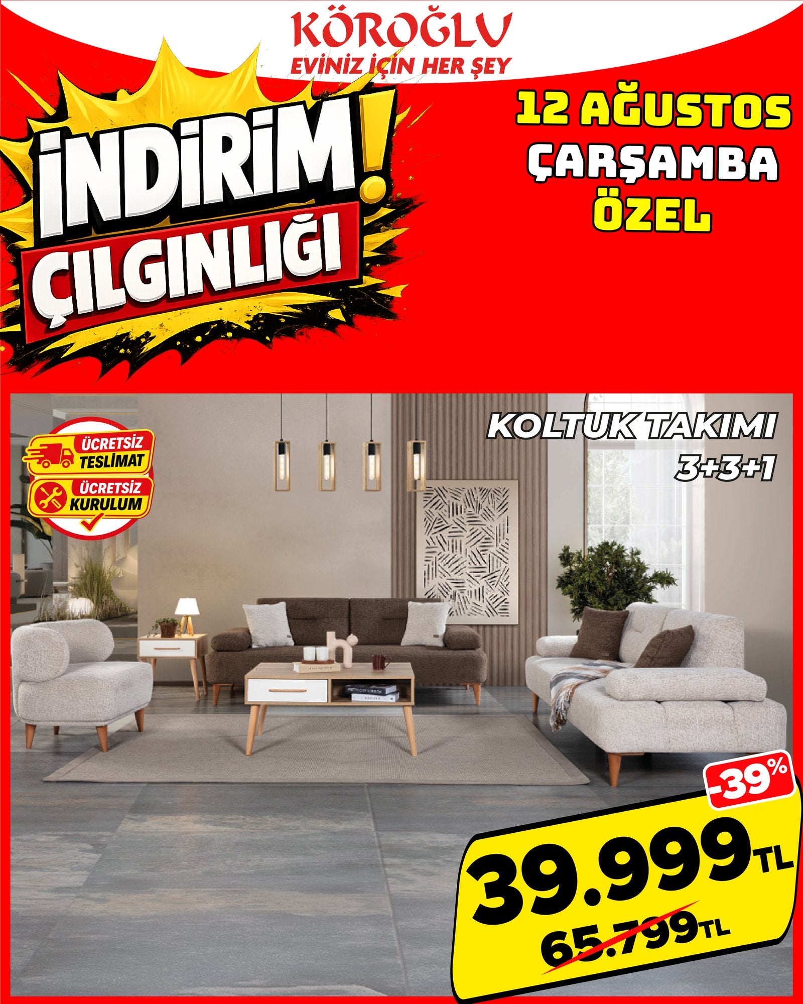 Krem Koltuk Takımı 3+3+1