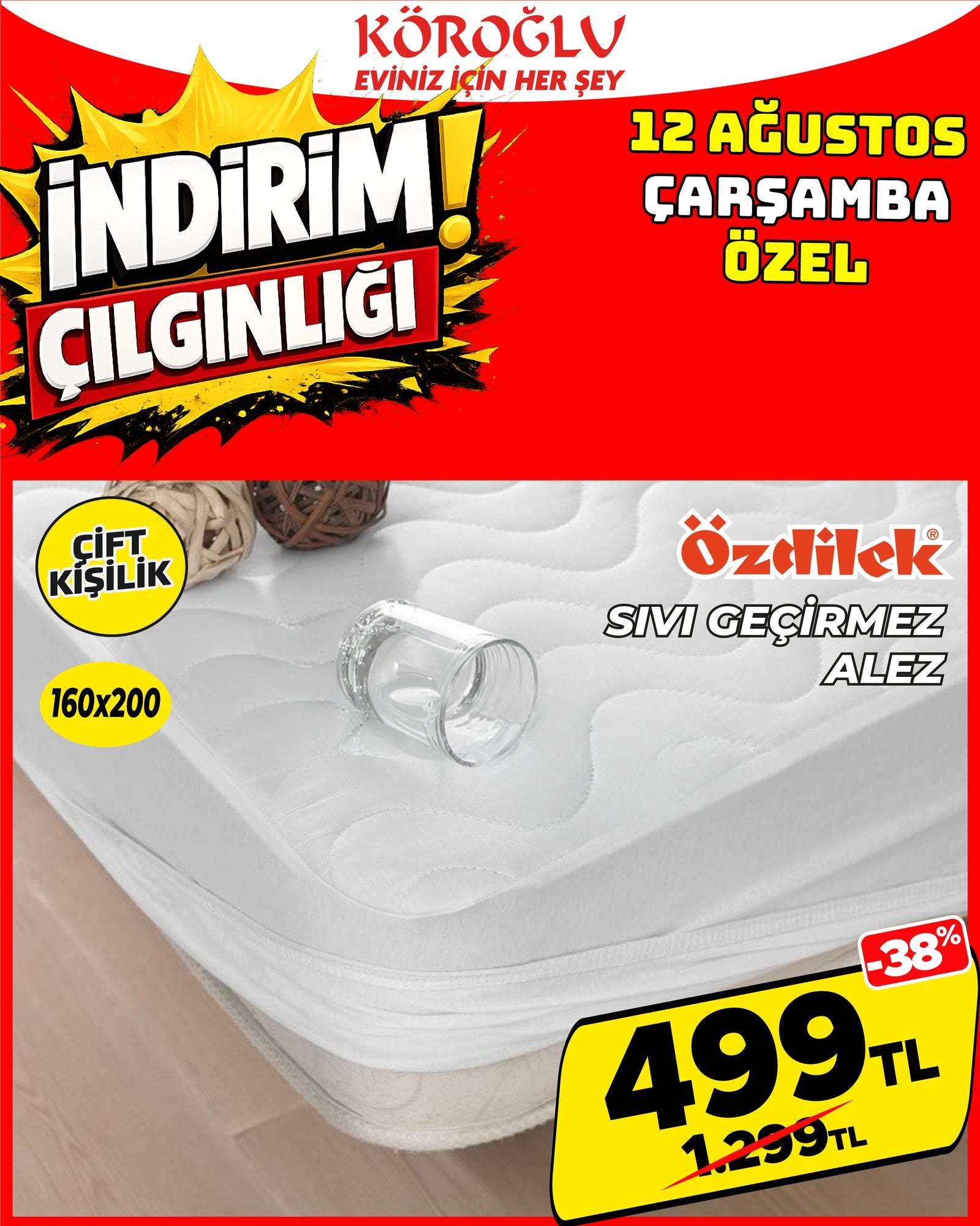 Özdilek Çift Kişilik Sıvı Geçirmez Alez 160x200 cm Main image