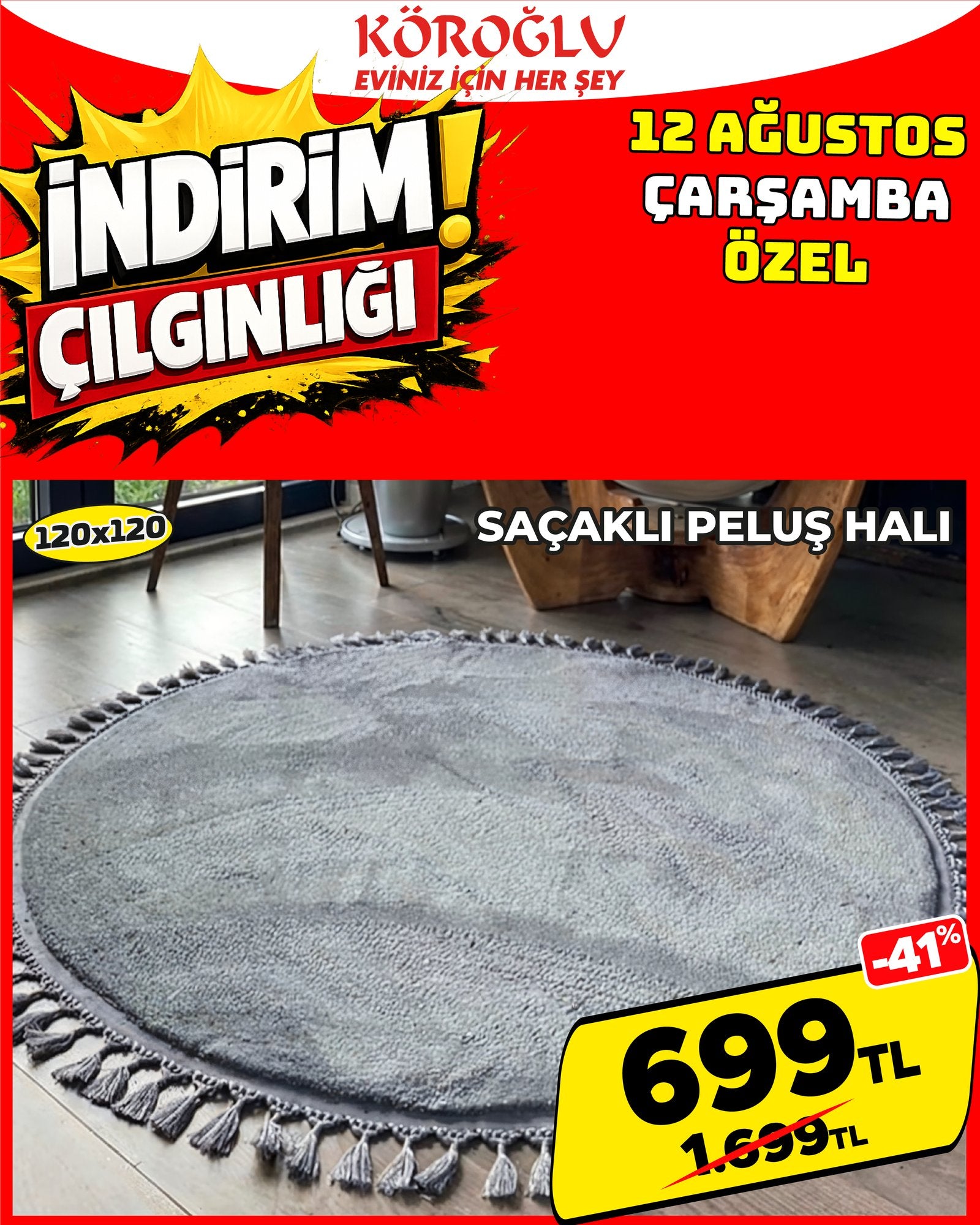 Saçaklı Peluş Halı 120x120 cm Main image
