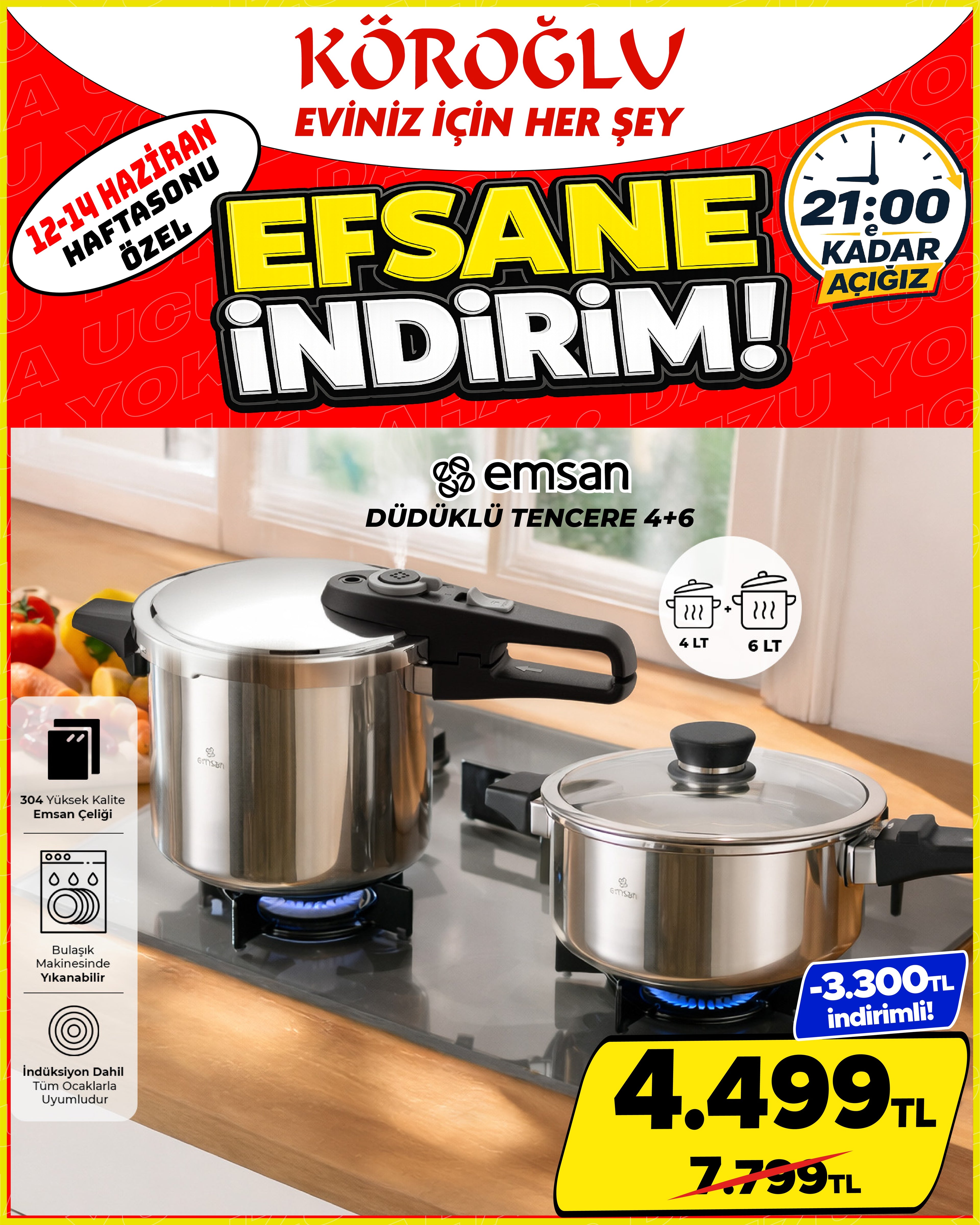 Emsan Düdüklü Tencere Seti 4+6 Lt