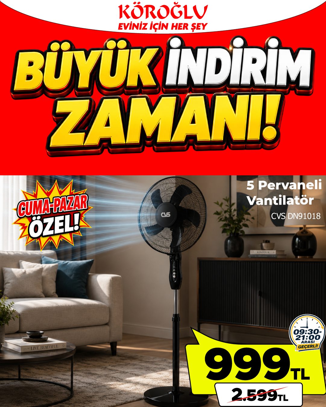 5 Pervaneli Vantilatör