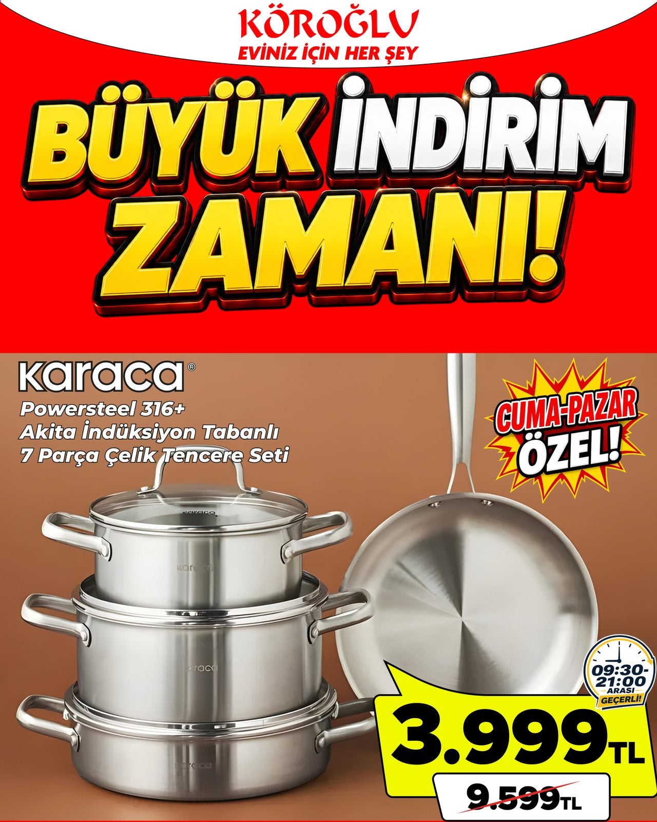 Karaca Powersteel Side 7 Parça Çelik Tencere Seti Main image