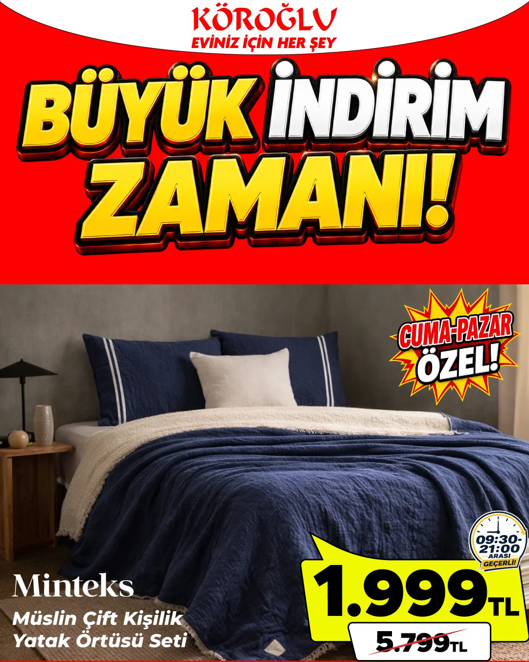 Minteks Müslin Çift Kişilik Yatak Örtüsü Seti