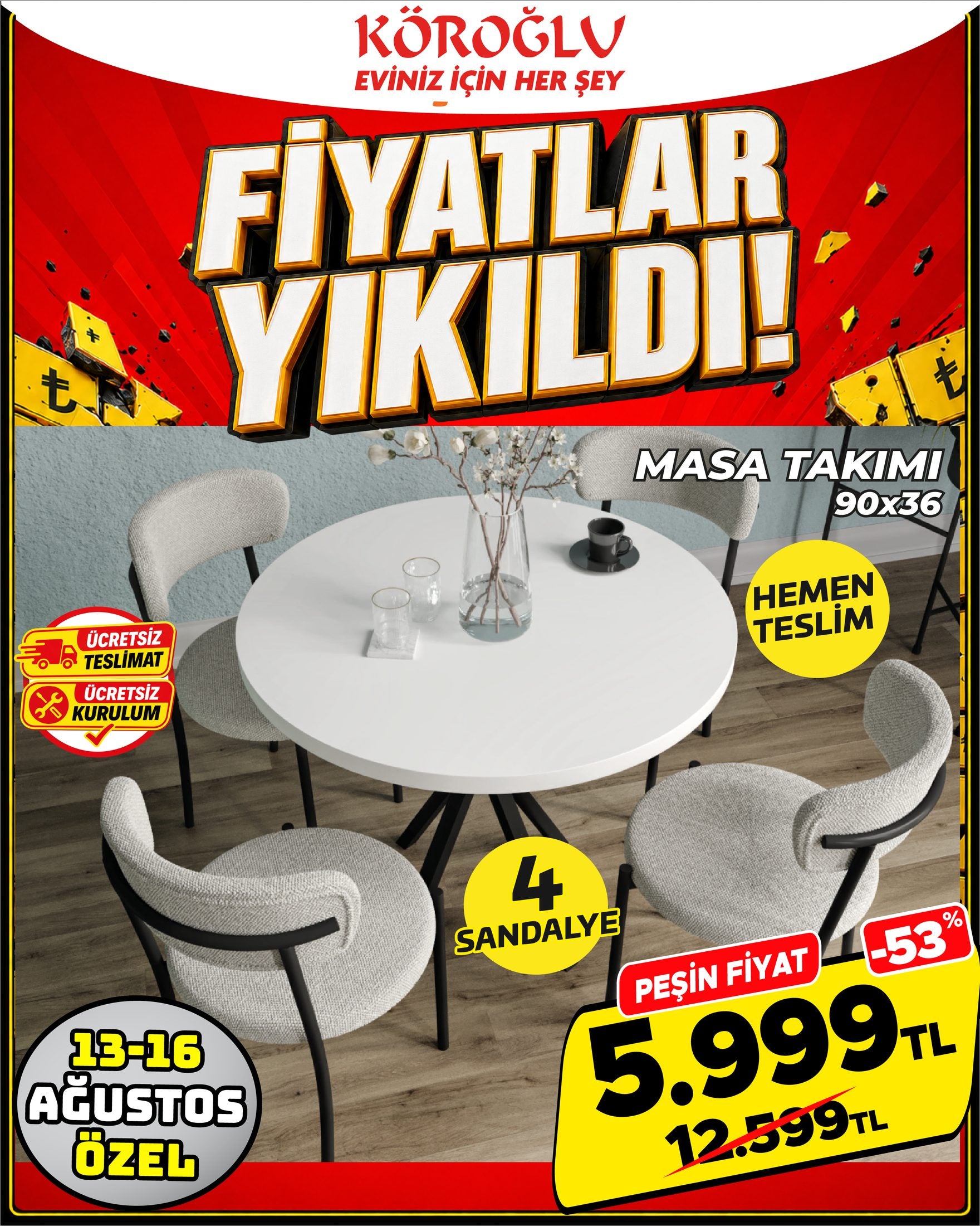 Rattan Camlı Masa Takımı 6 Kişilik Main image