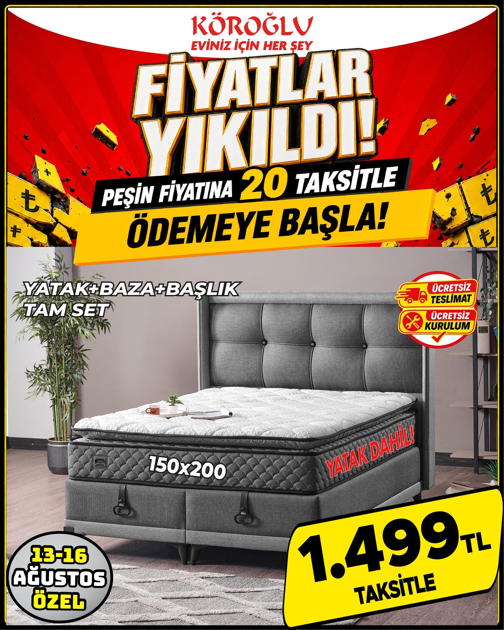 Yatak Baza Başlık Tam Set 150x200 Main image