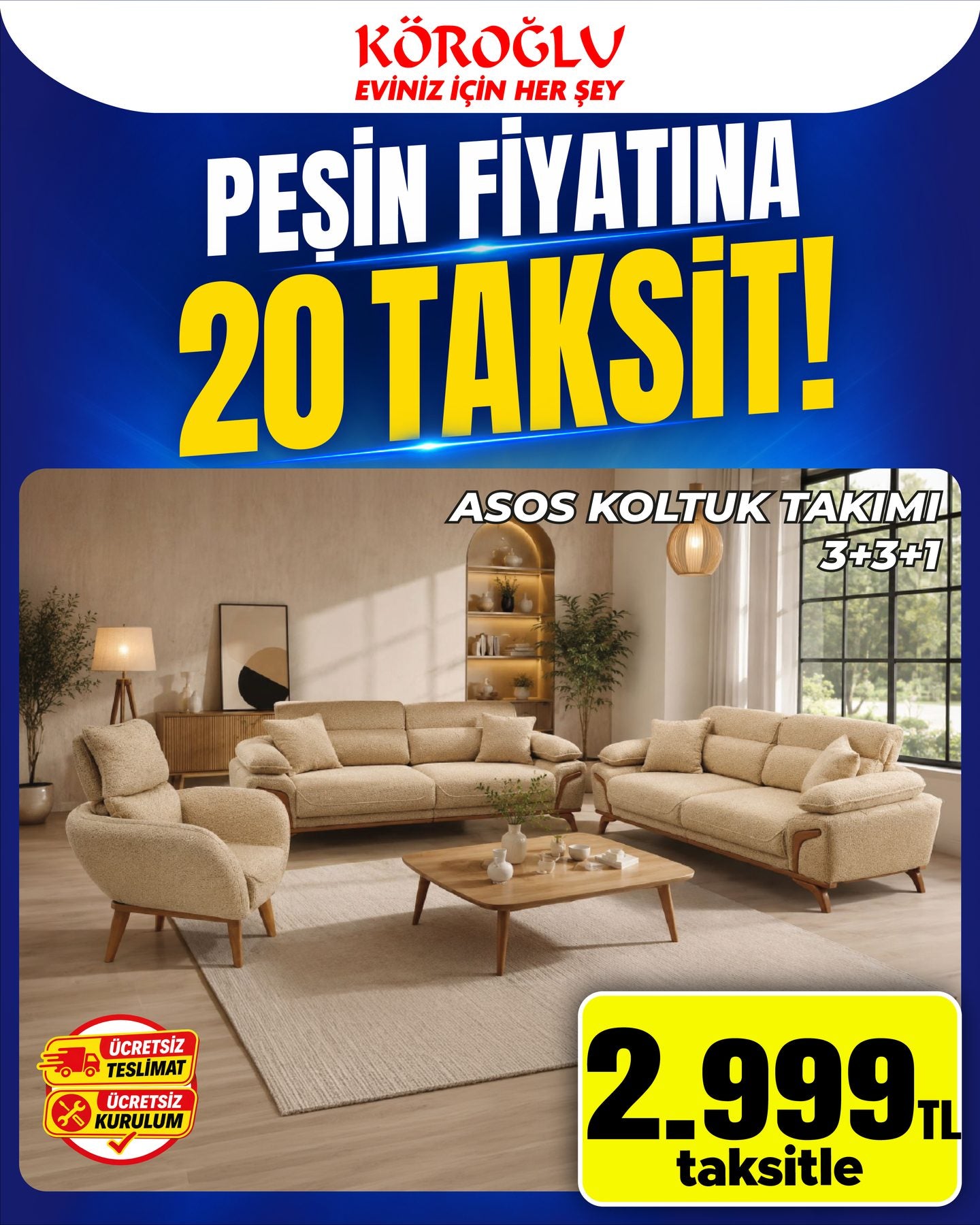 Asos Koltuk Takımı 3+3+1