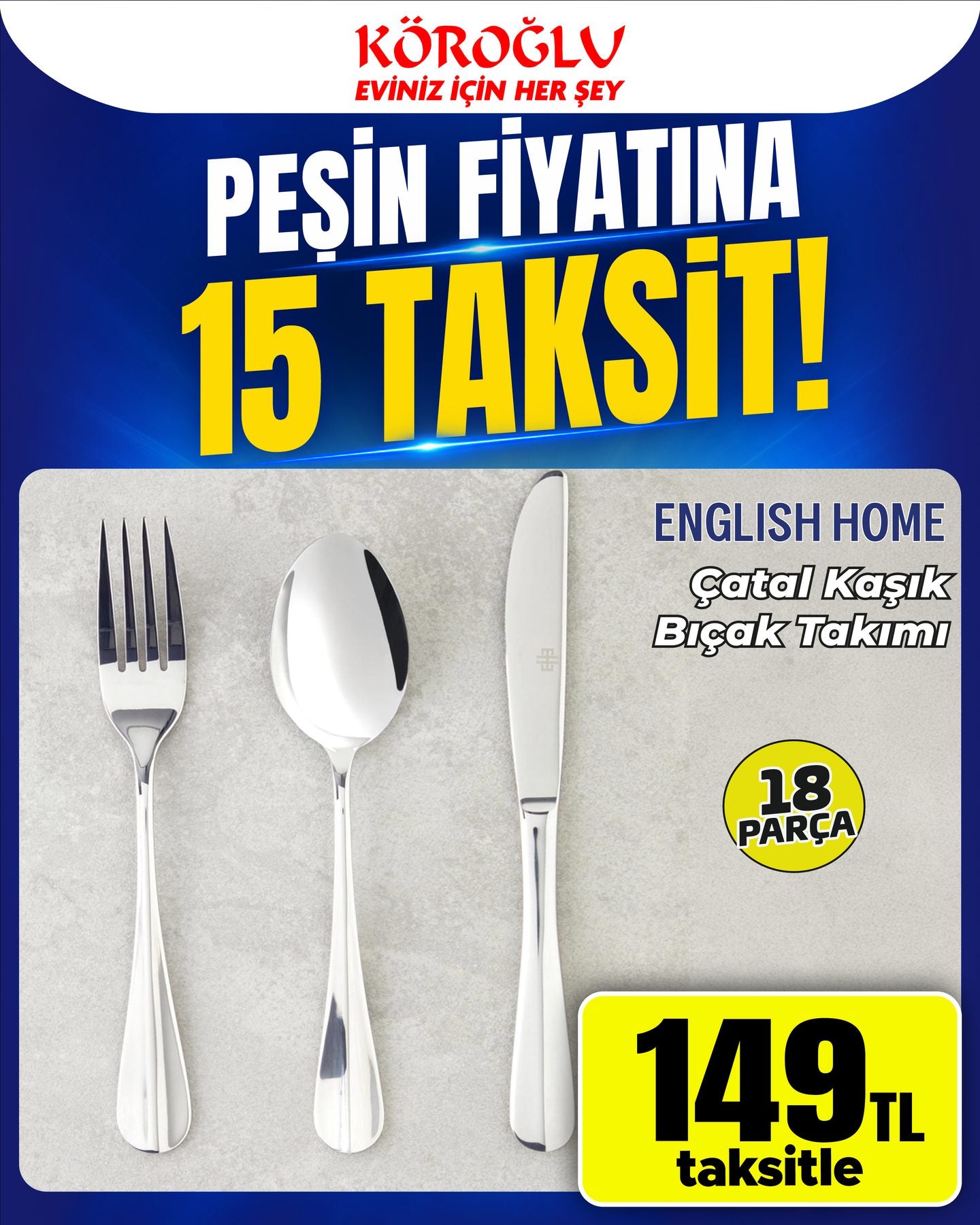 English Home Çatal Kaşık Bıçak Takımı 18 Parça