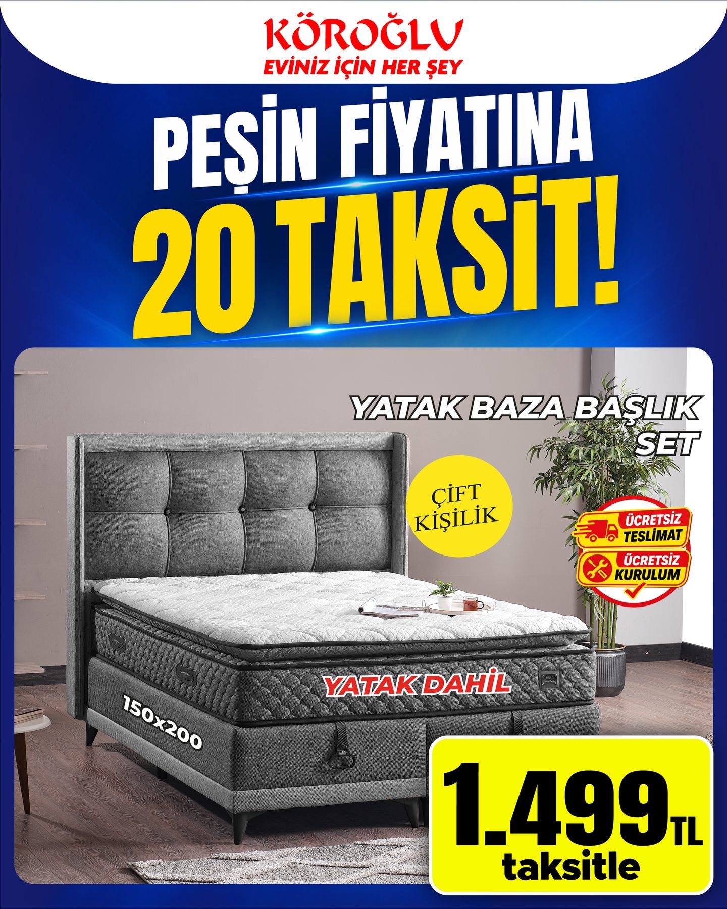 Yatak Baza Başlık Set 160x200