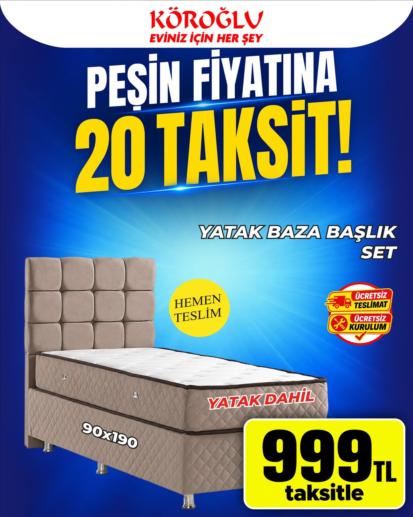Yatak Baza Başlık Set 90x190