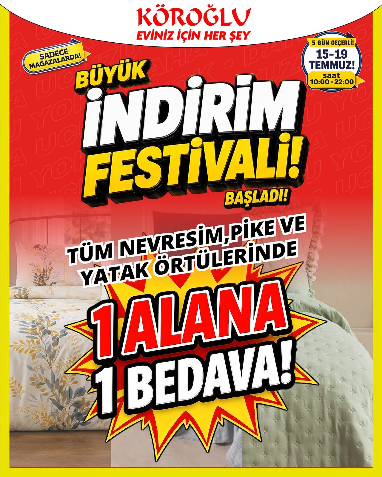 Tüm Nevresim Pike ve Yatak Örtülerinde 1 Alana 1 Bedava