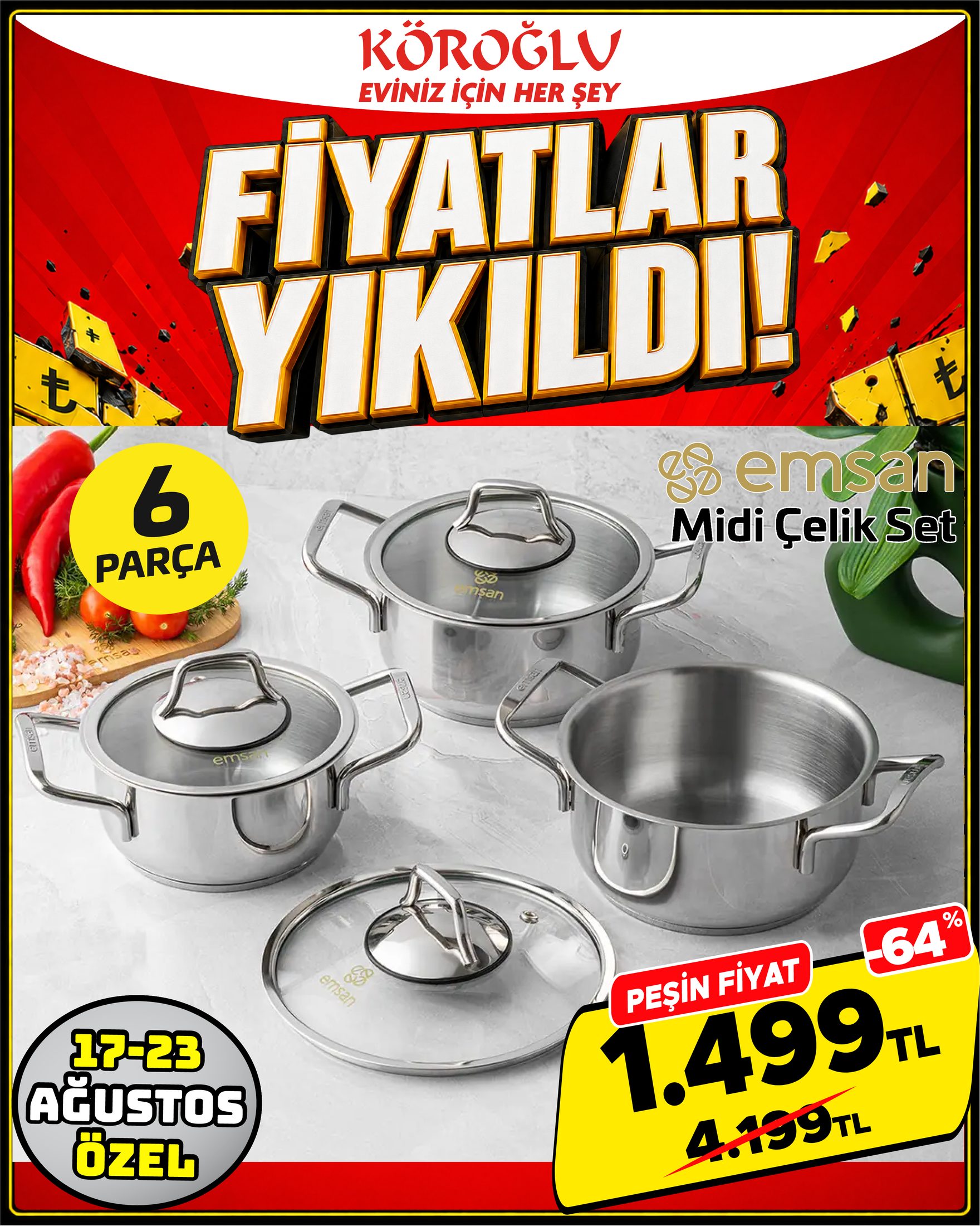 Emsan Midi Çelik Set 6 Parça
