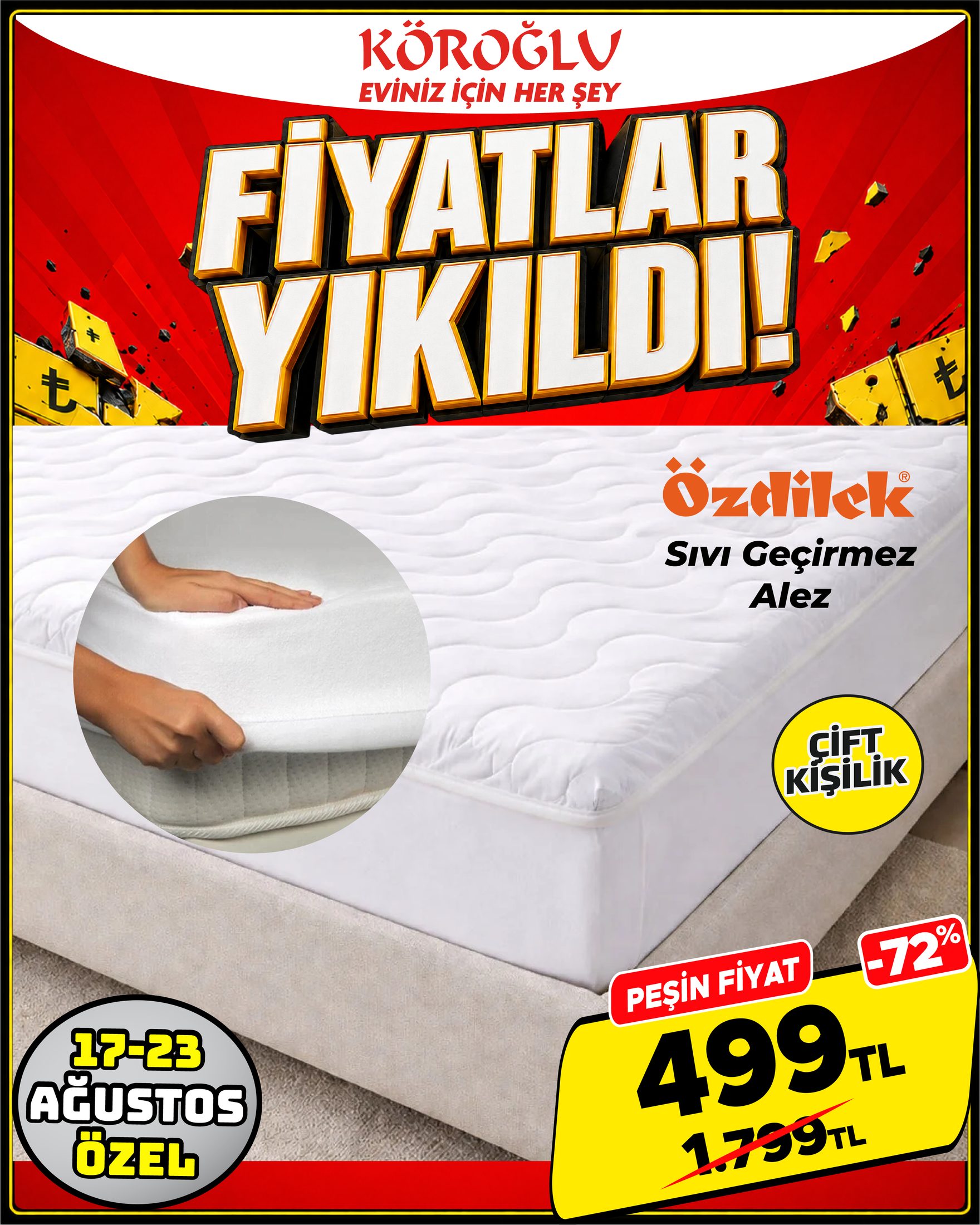 Özdilek Sıvı Geçirmez Alez Çift Kişilik