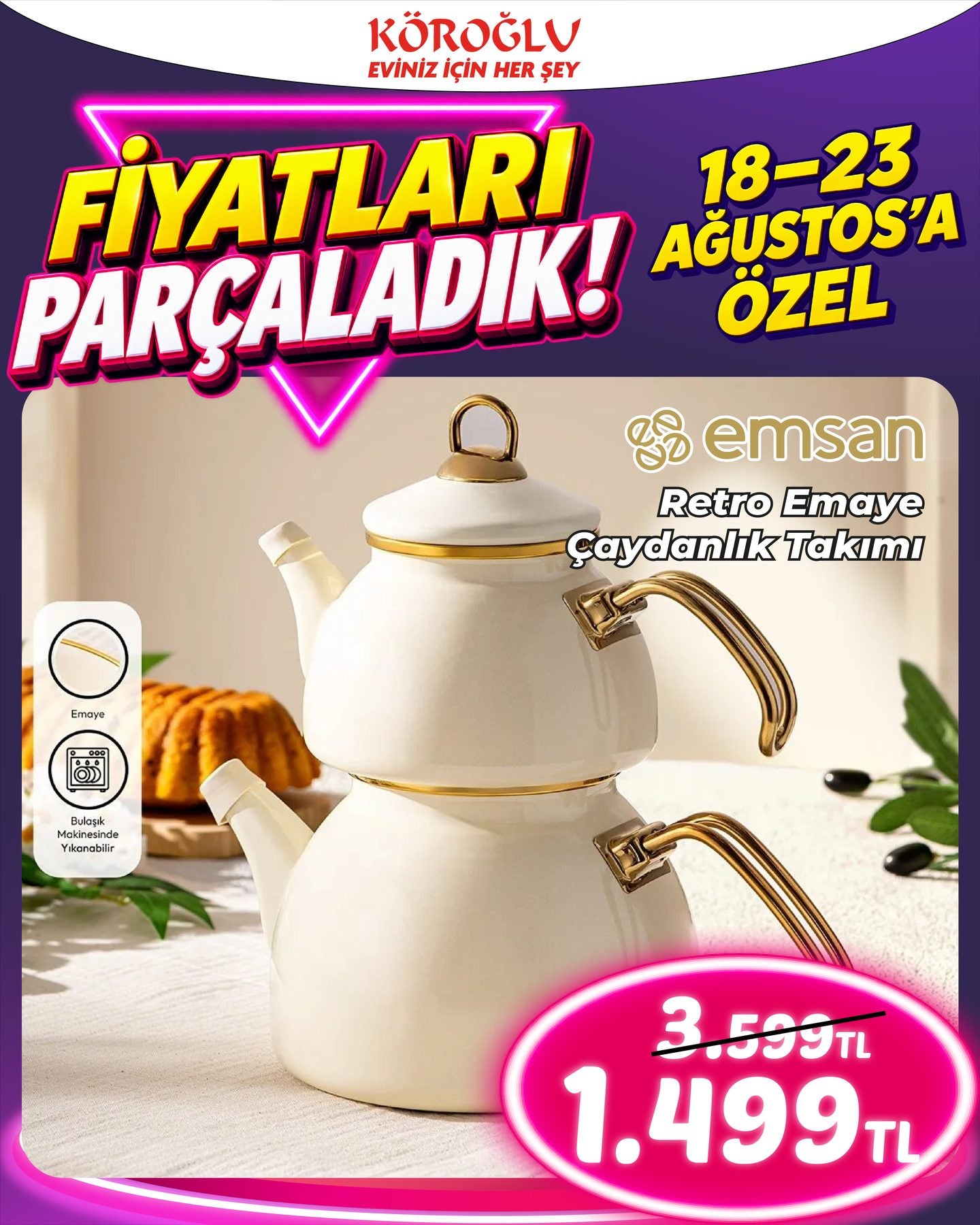 Emsan Retro Emaye Çaydanlık Takımı