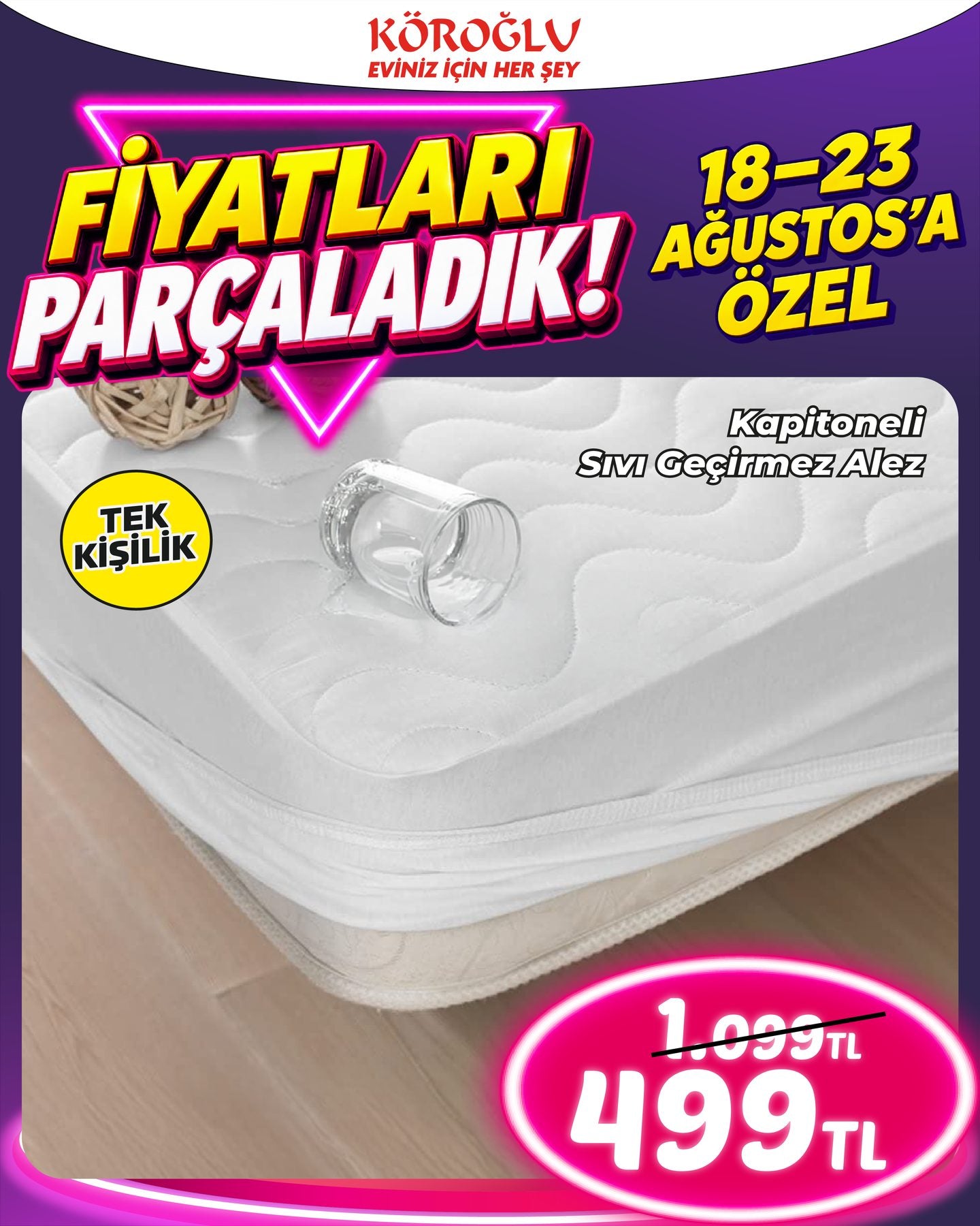 Kapitoneli Sıvı Geçirmez Alez Tek Kişilik Main image