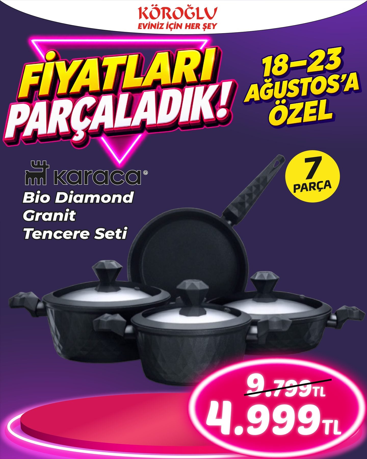 Karaca Bio Diamond Granit Tencere Seti 7 Parça