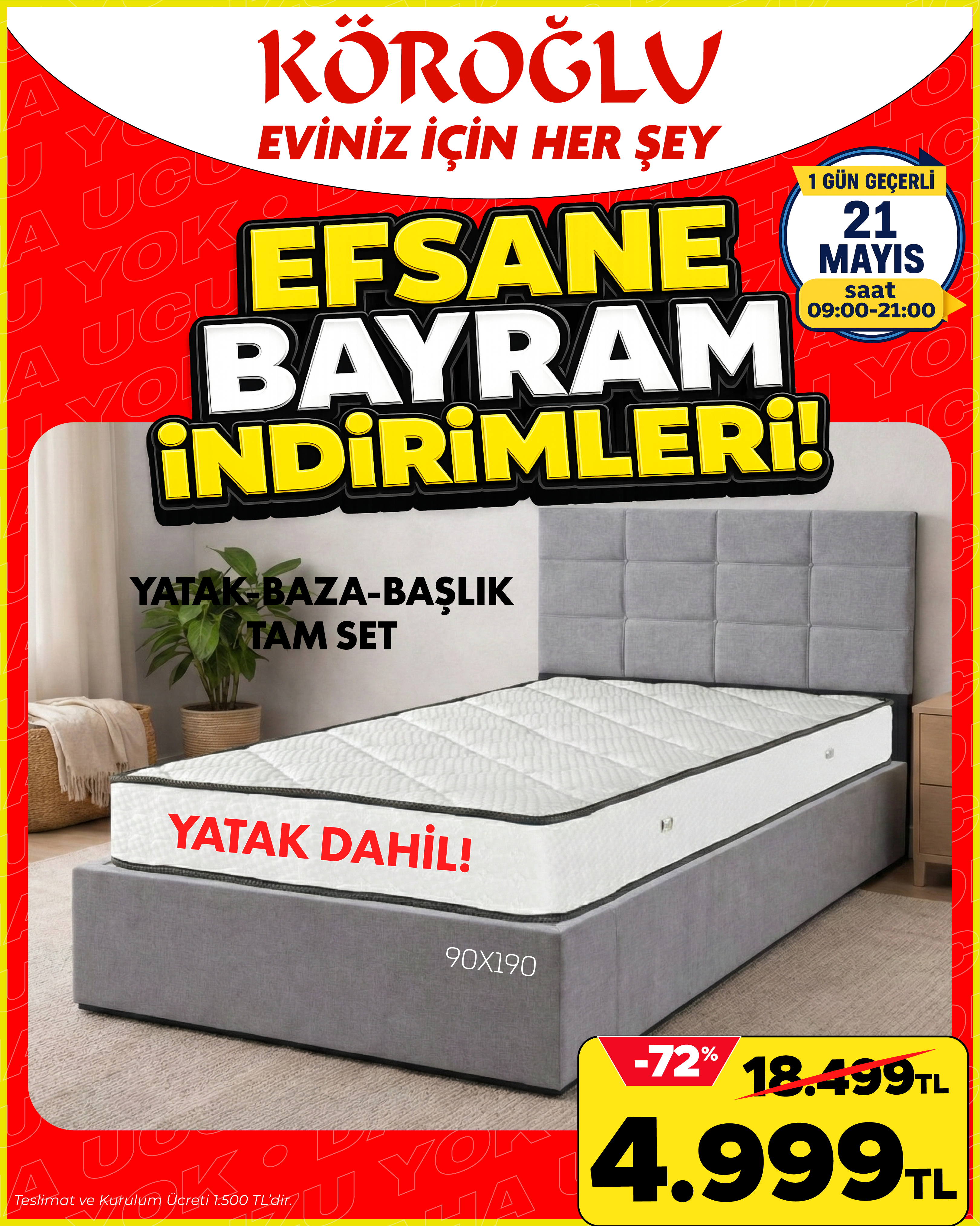 Tek Kişilik Yatak Baza Başlık Tam Set Main image
