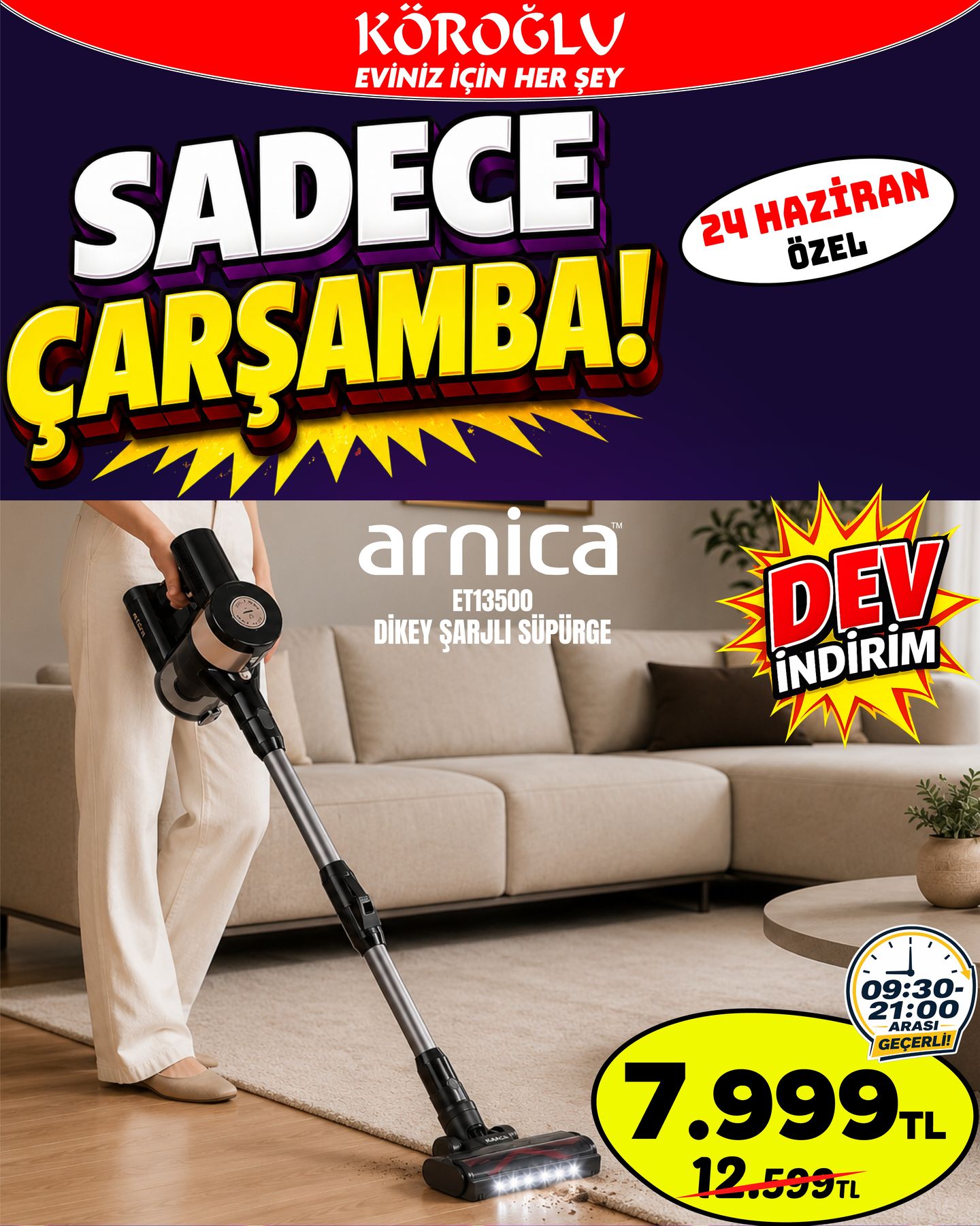 Arnica Dikey Şarjlı Süpürge