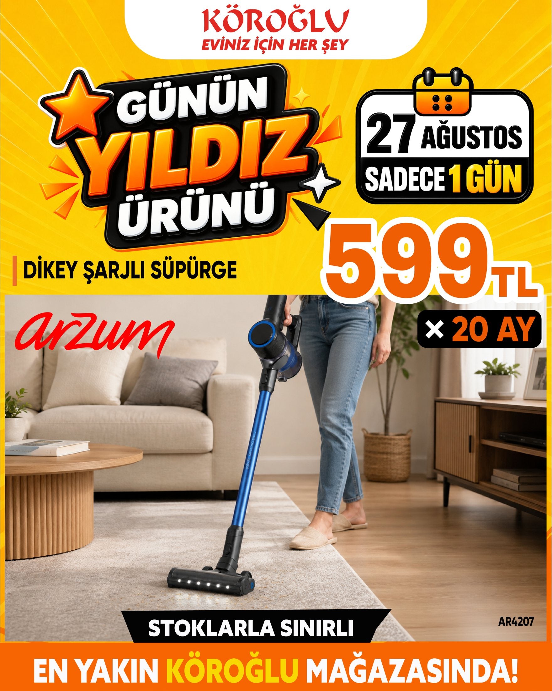 Arzum Dikey Şarjlı Süpürge
