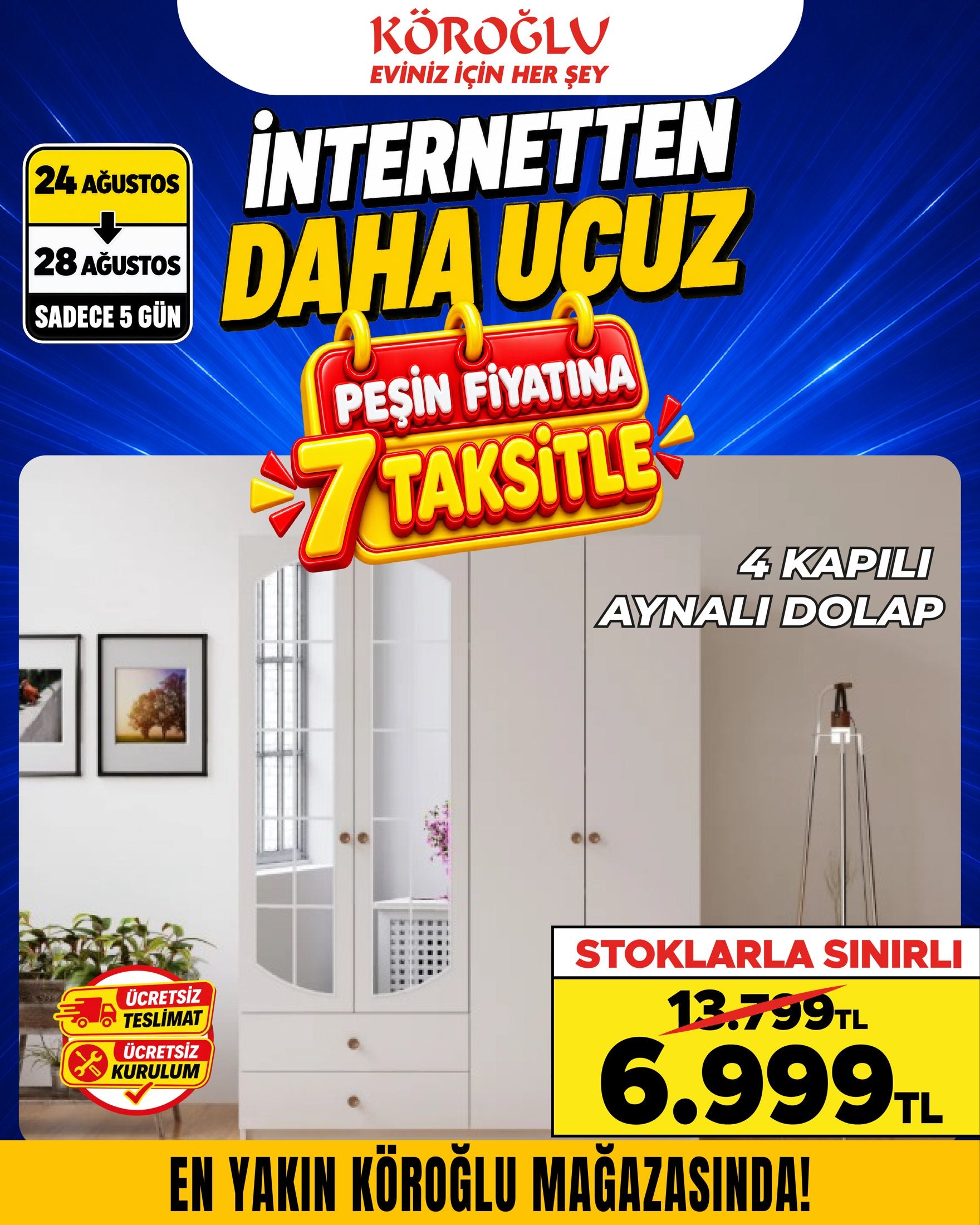 4 Kapılı Aynalı Dolap
