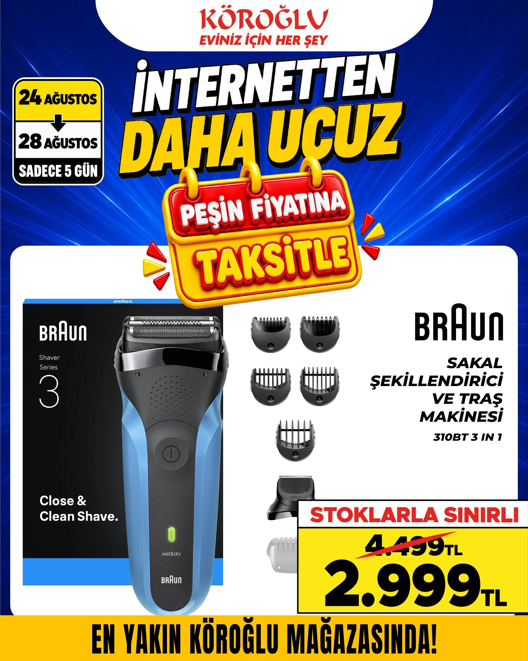 Braun Sakal Şekillendirici ve Tıraş Makinesi 3’ü 1 Arada