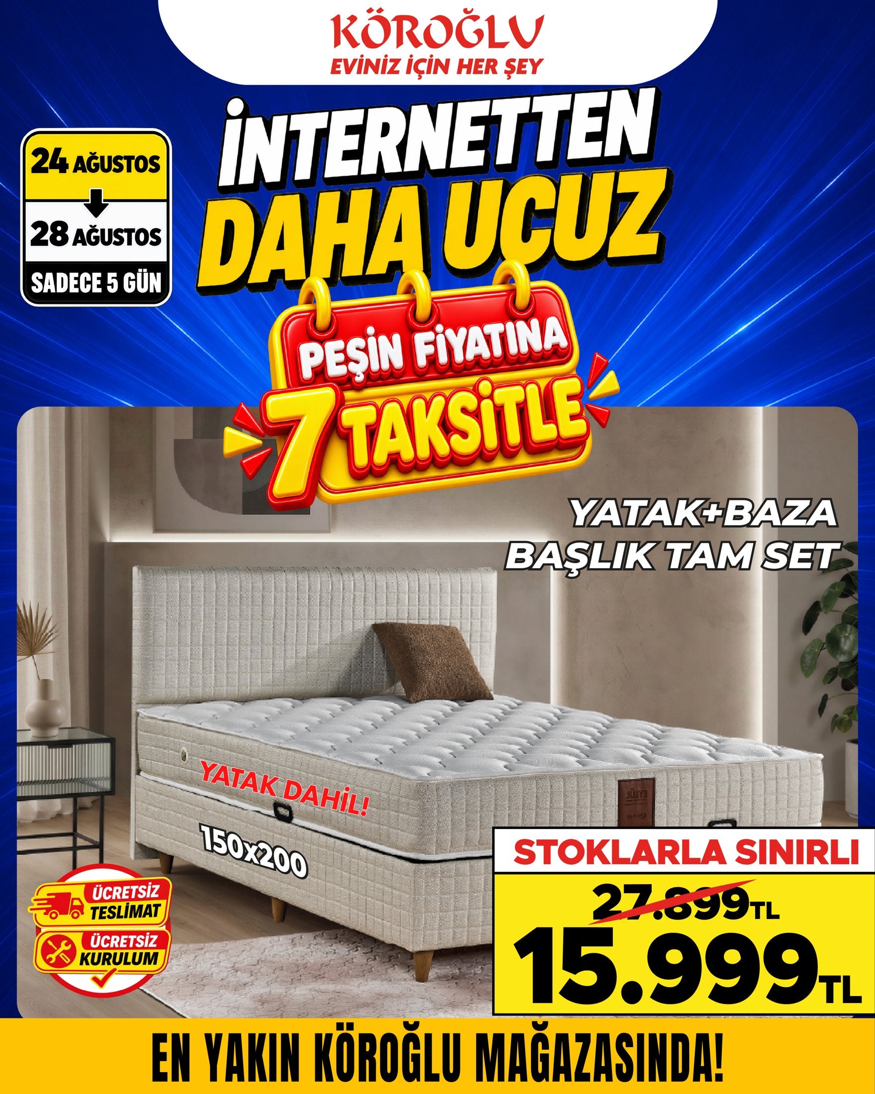 Yatak Baza Başlık Tam Set 150x200