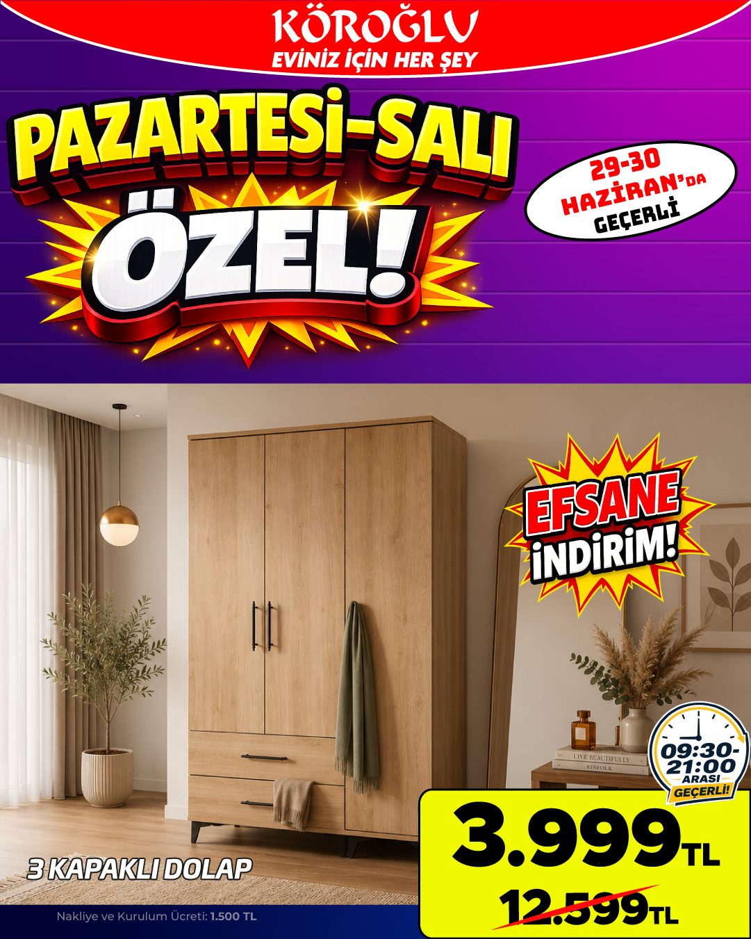 3 Kapaklı Dolap