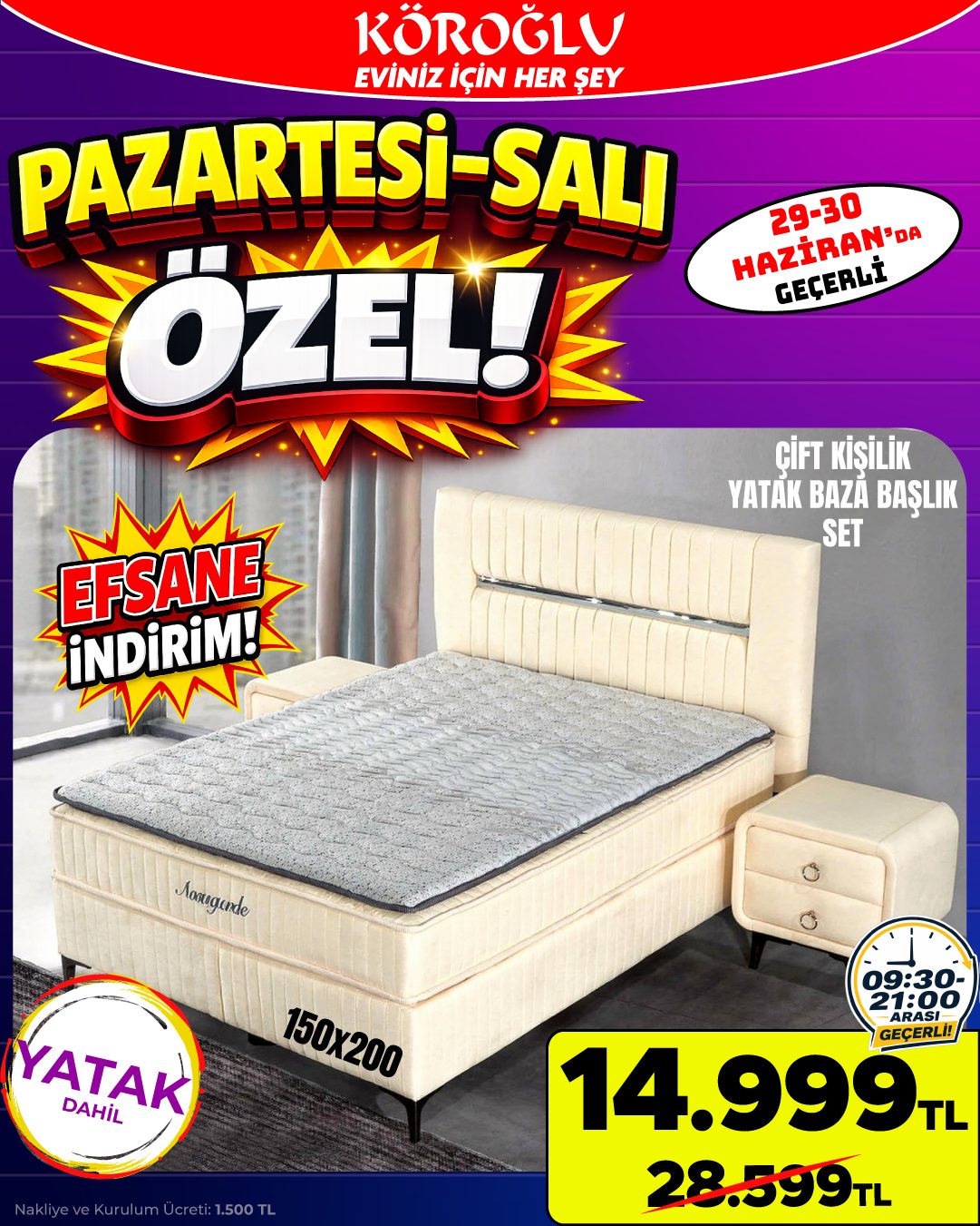Çift Kişilik Yatak Baza Başlık Seti
