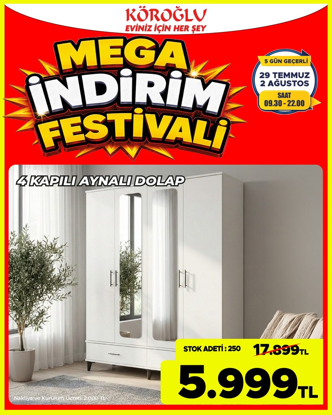 3 Kapili Aynalı Dolap