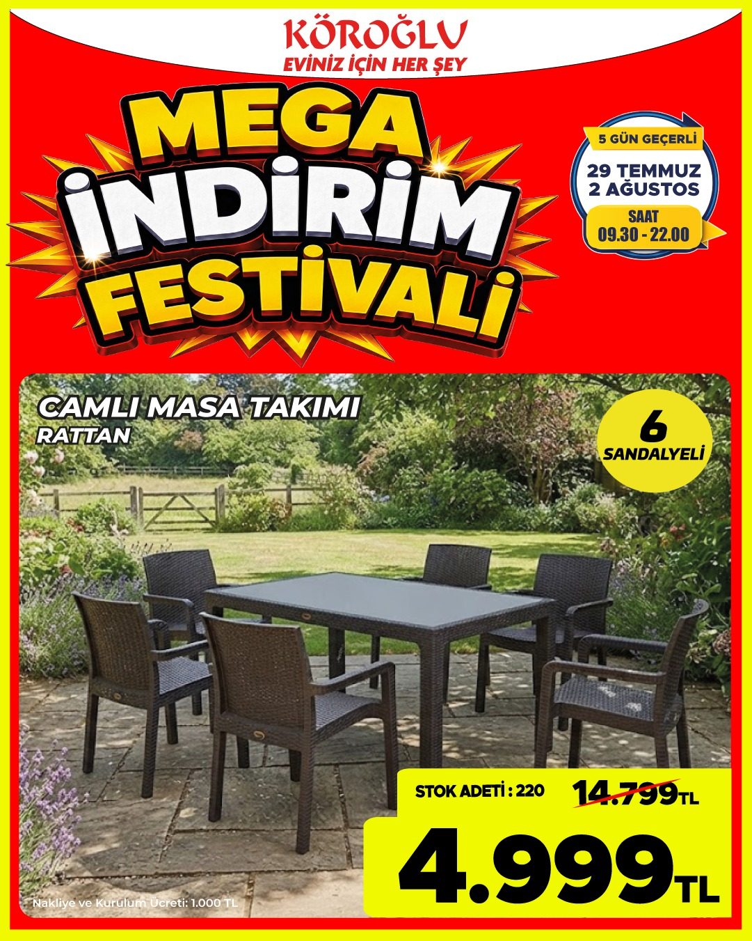 6 Sandalyeli Camlı Masa Takımı