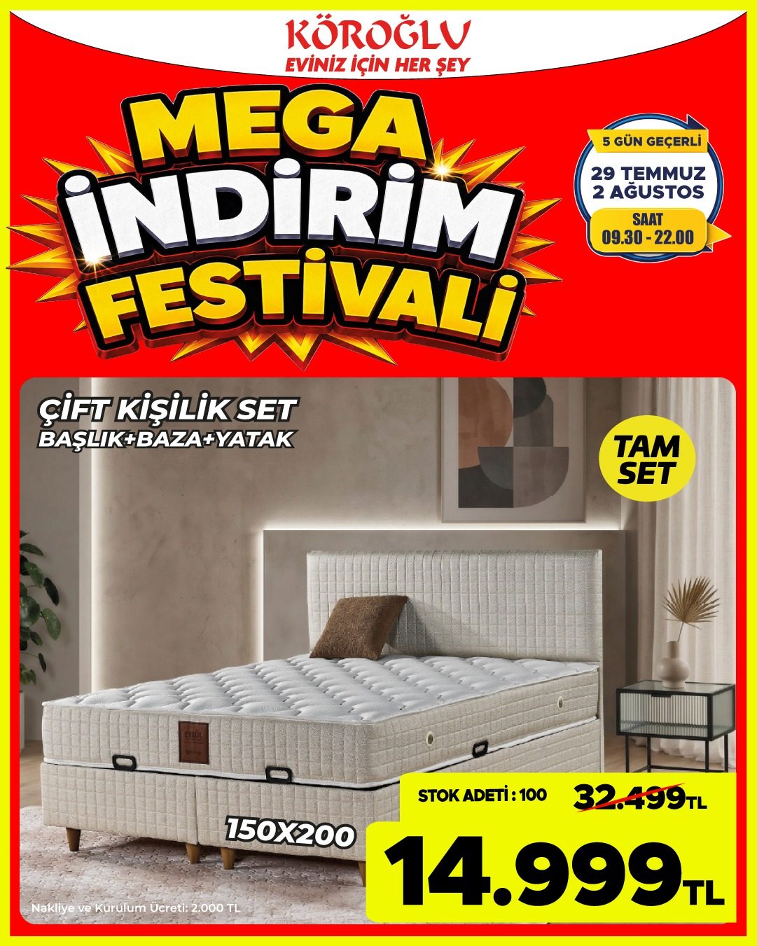 Çift Kişilik Yatak Baza Başlık Seti