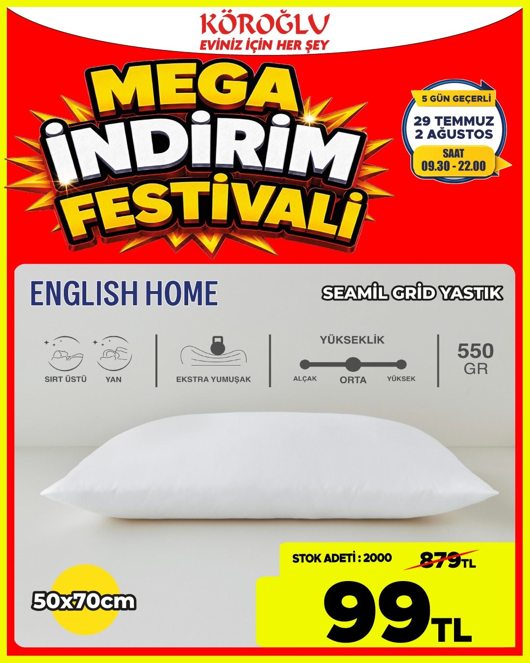 English Home Seamli Gri Yastık