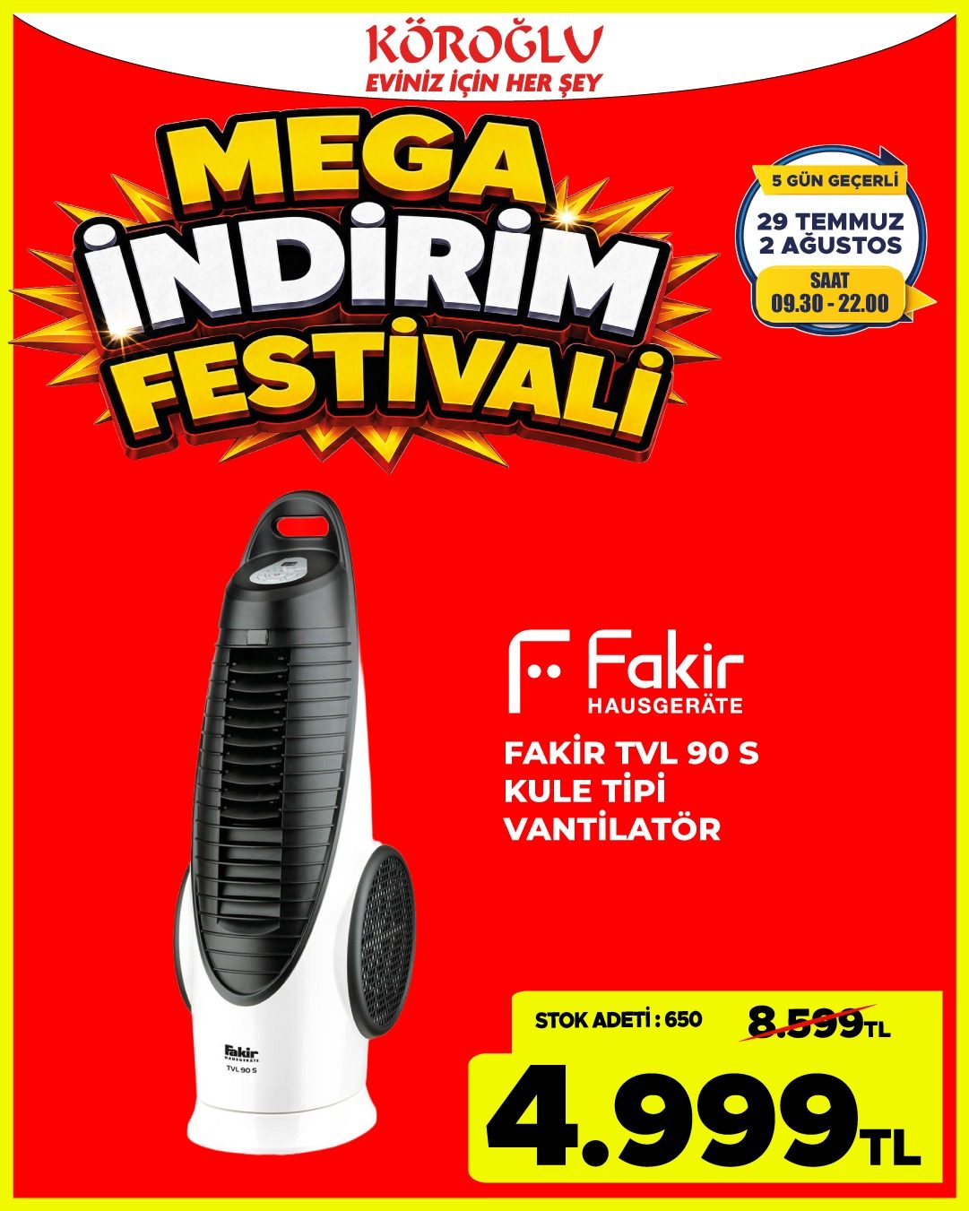 Fakir Kule Tipi Vantilatör