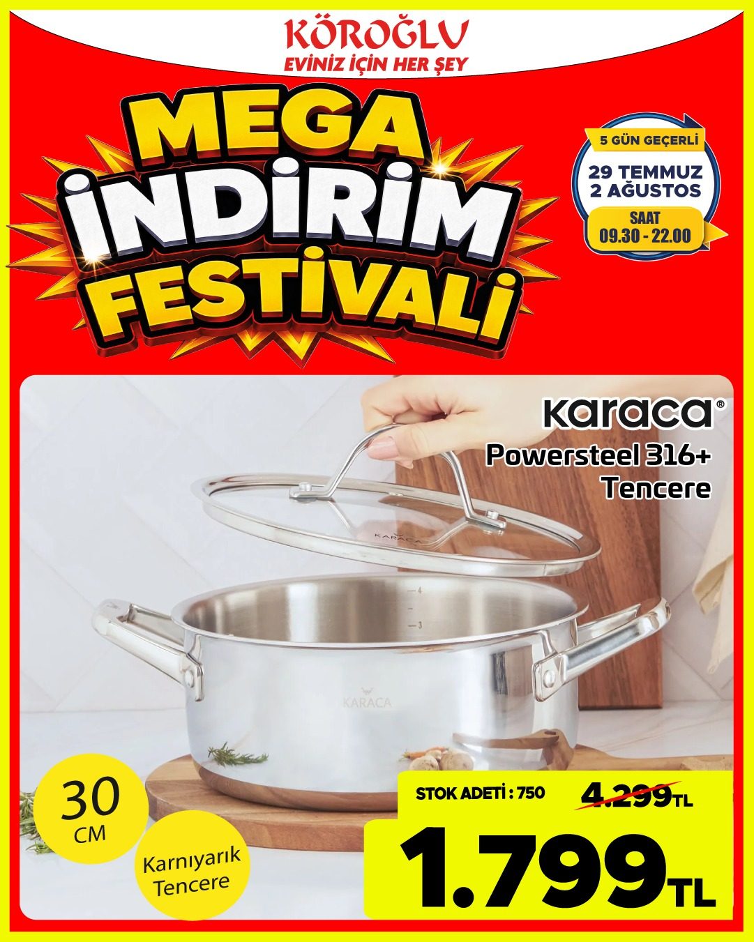 Karaca Powersteel 30 Cm Karnıyarık Tencere