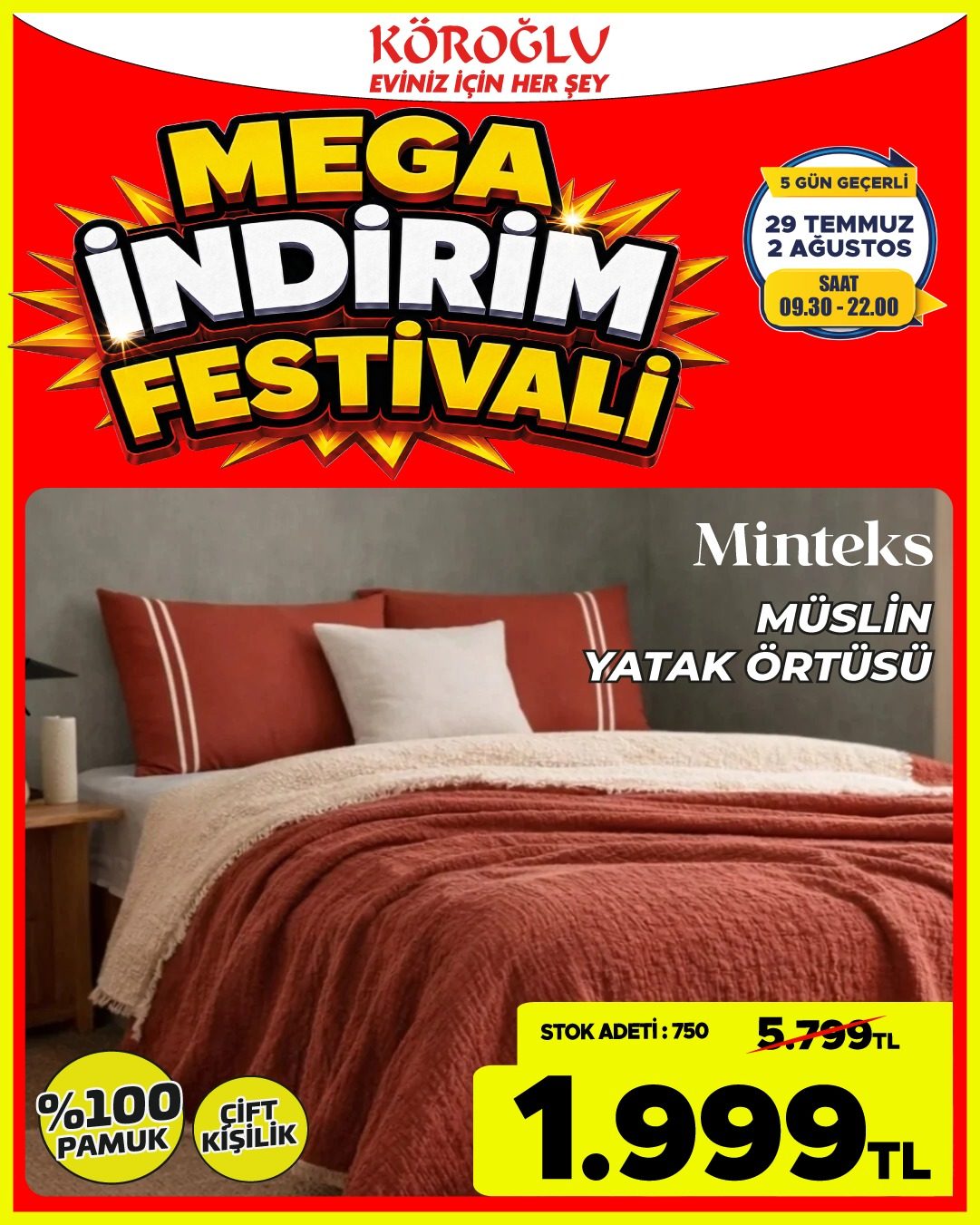 Minteks Müslin Yatak Örtüsü