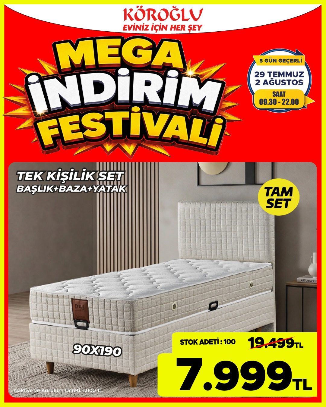 Tek Kişilik Yatak Baza Başlık Seti