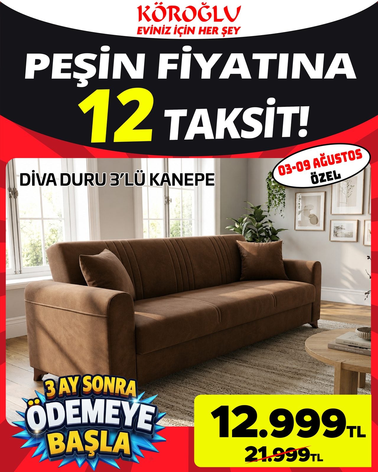 Diva Duru 3'lü Kanepe