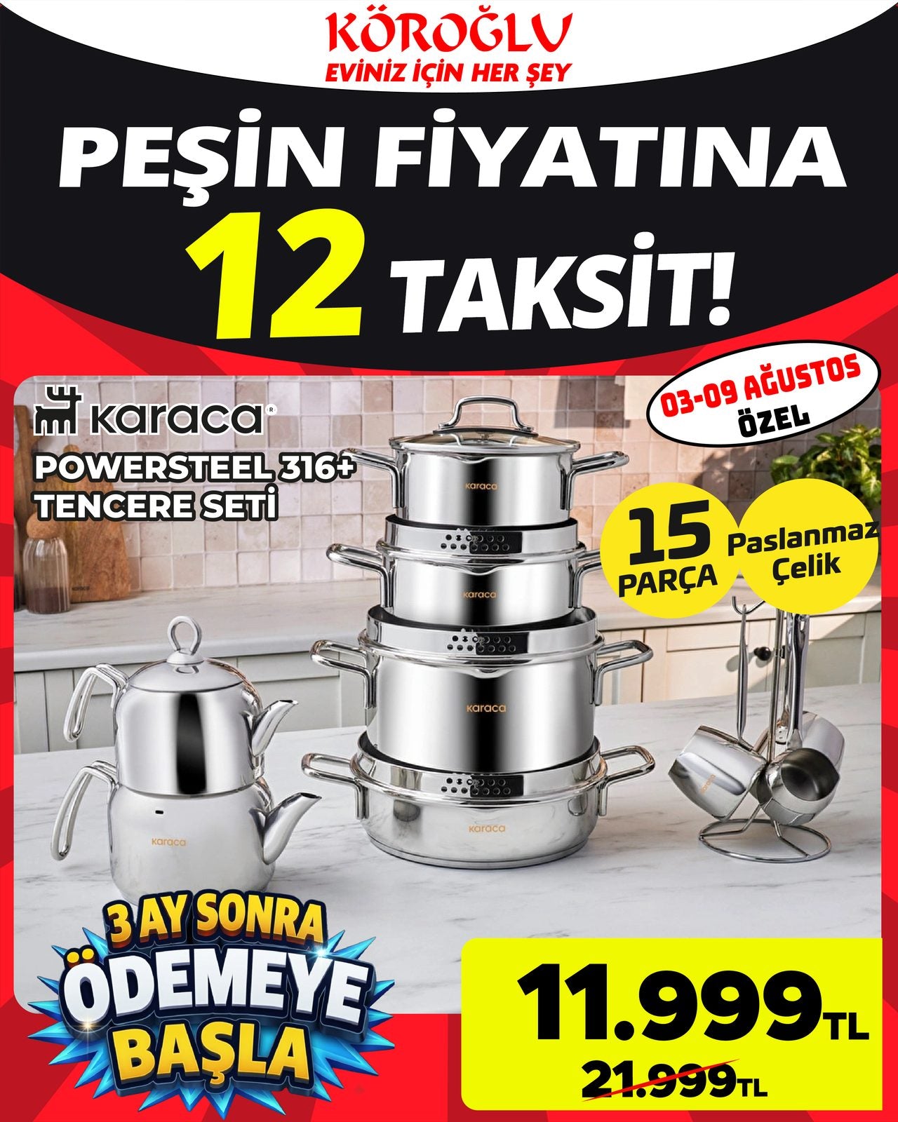 Karaca Powersteel 15 Parça Tencere Seti