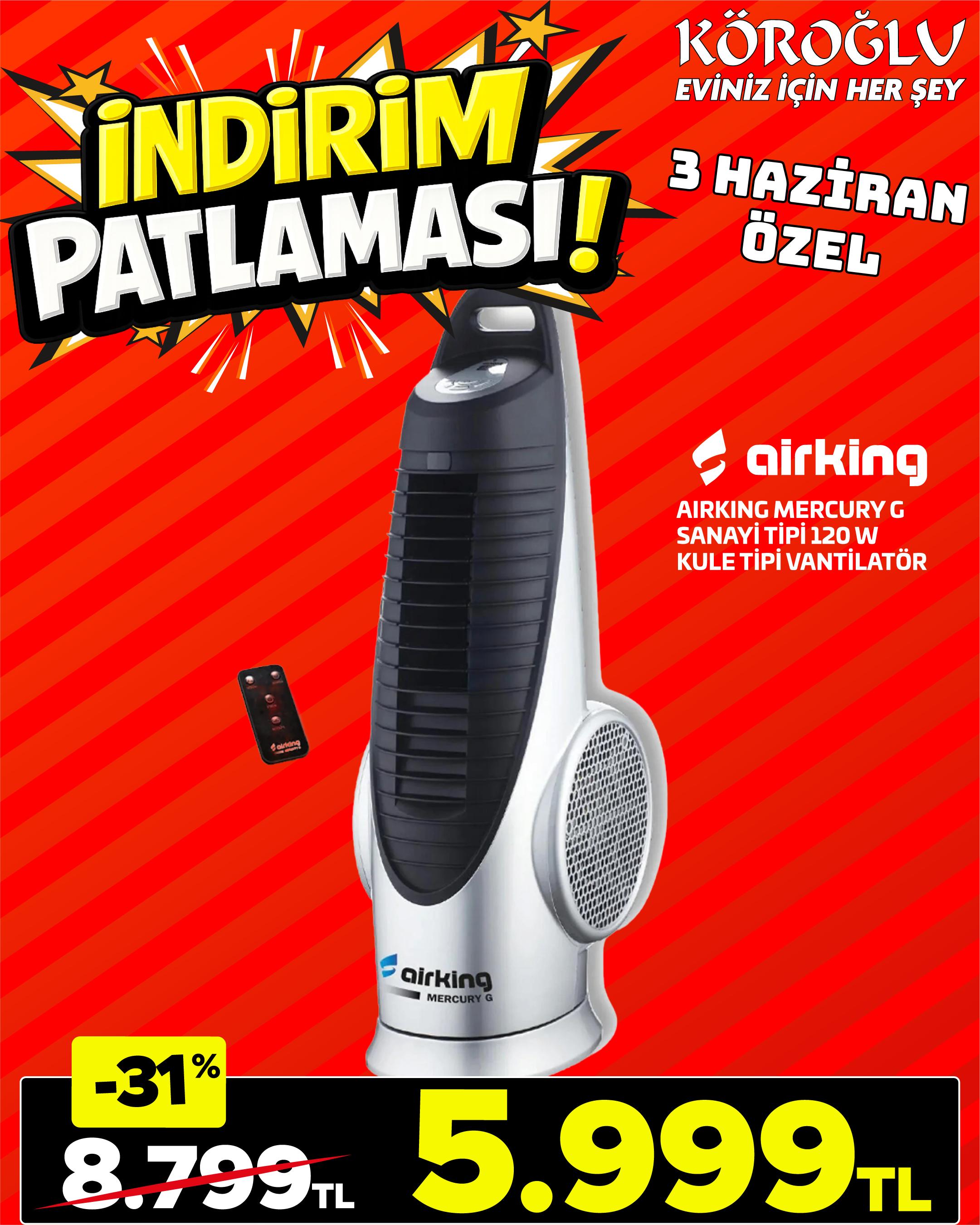 Airking Kule Tipi Vantilatör