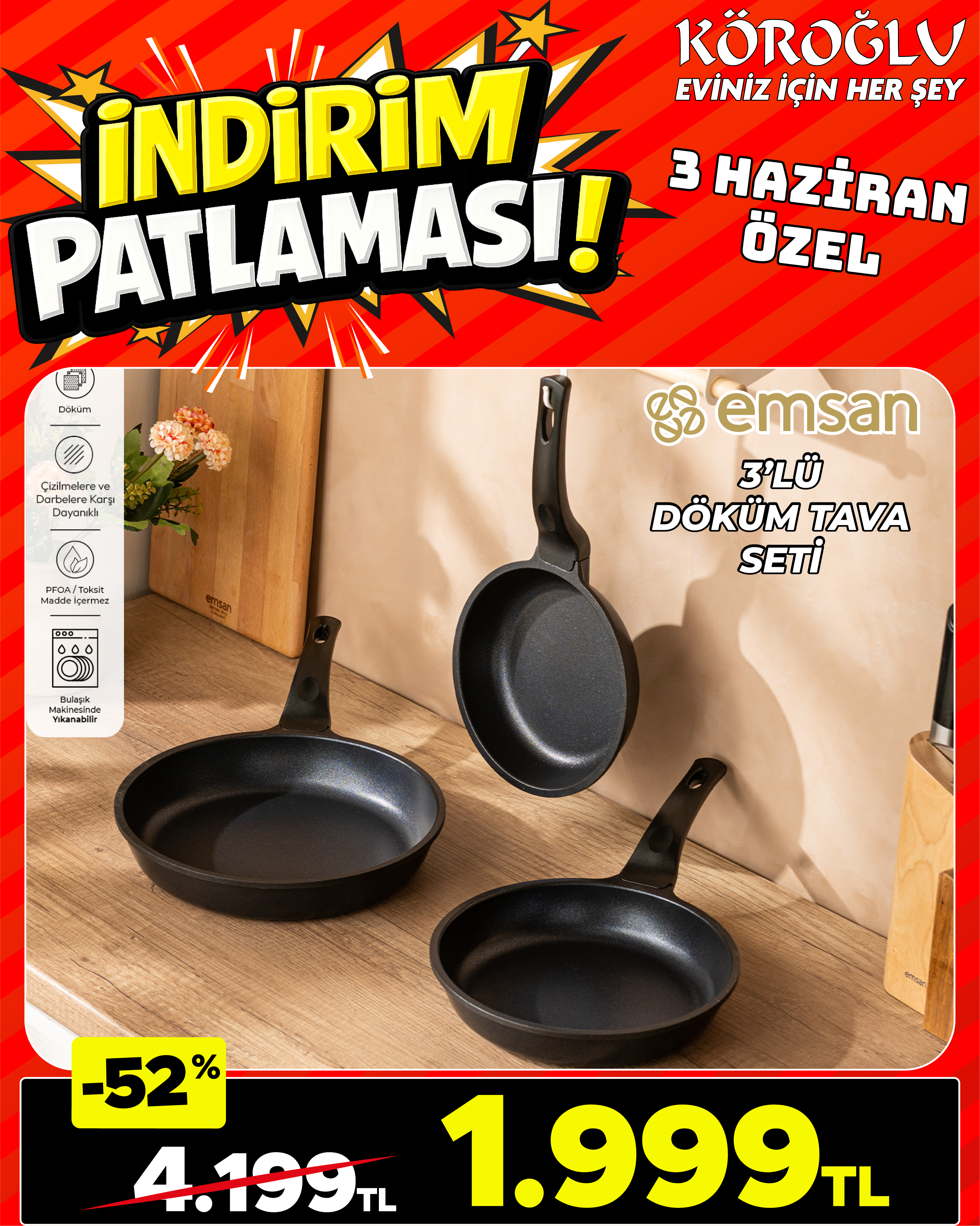 Emsan 3’lü Döküm Tava Seti Main image