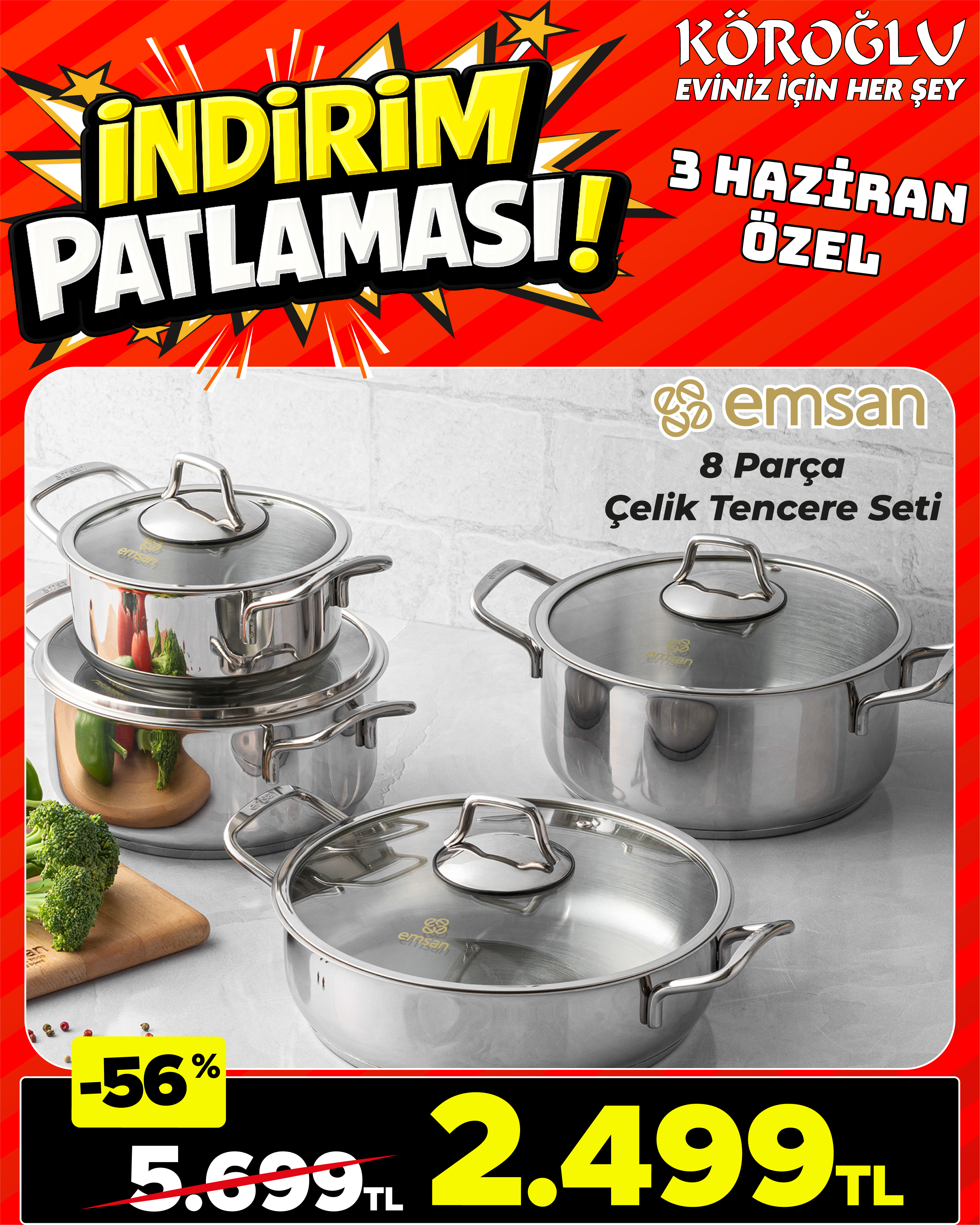 Emsan 8 Parça Çelik Tencere Seti Main image