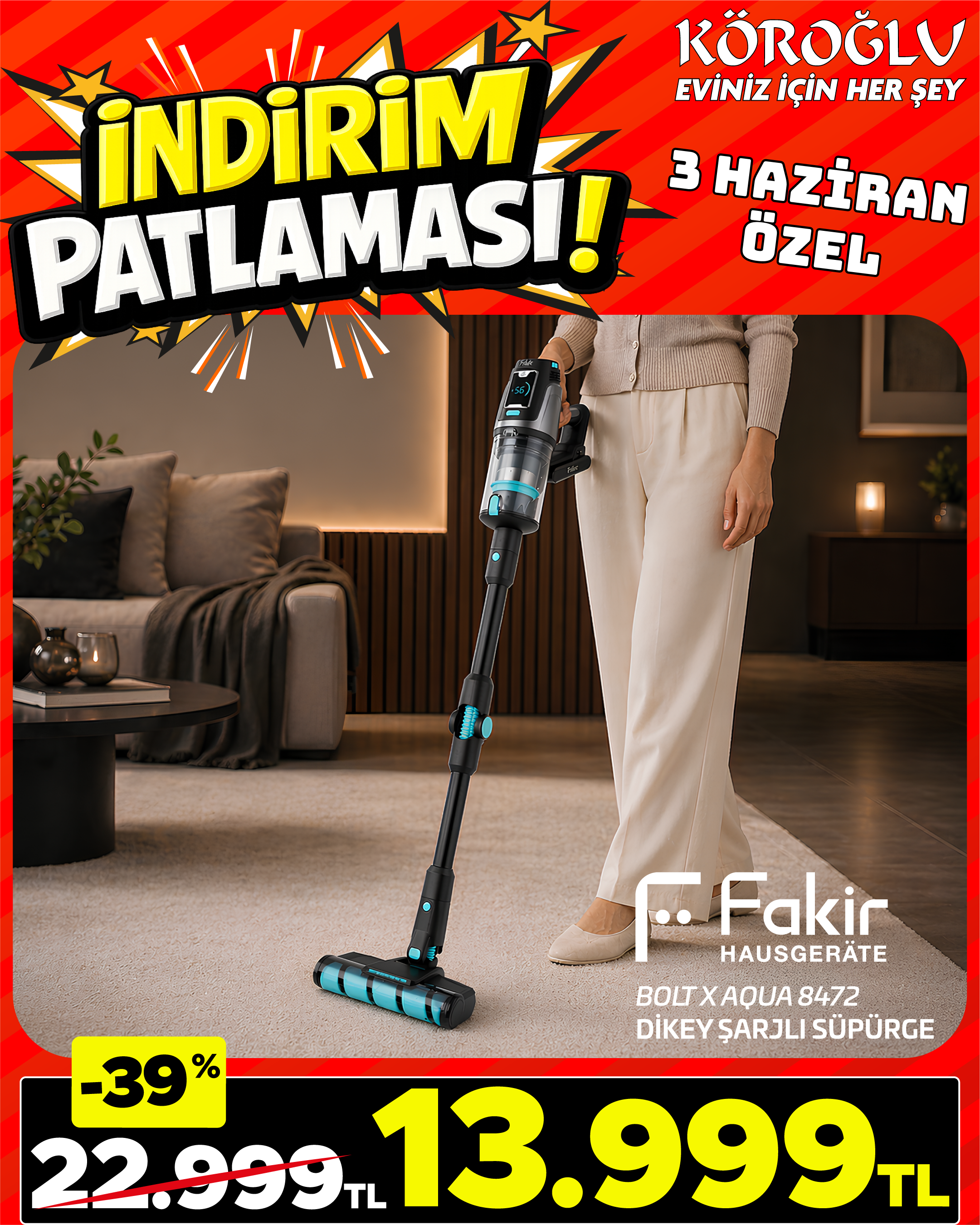 Fakir Dikey Şarjlı Süpürge