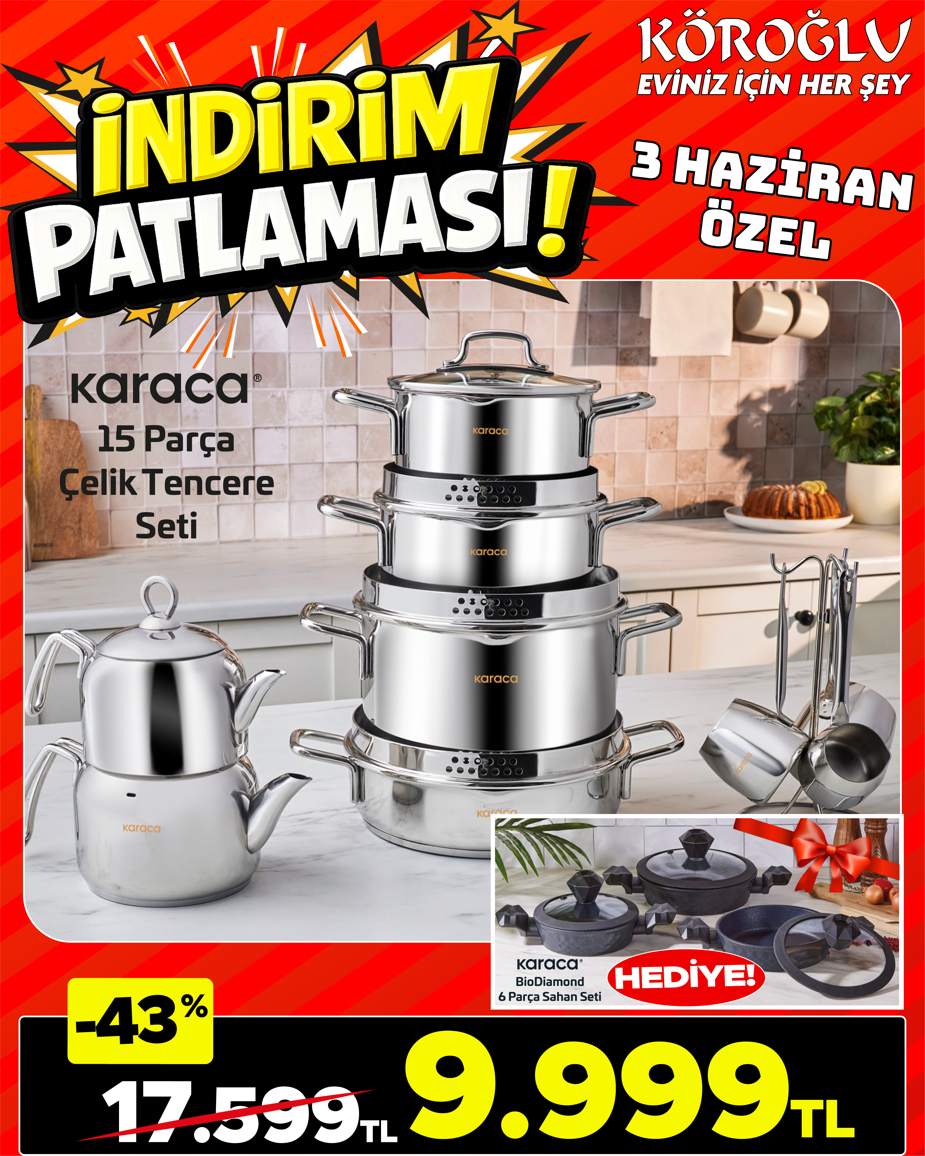 Karaca 15 Parça Çelik Tencere Seti